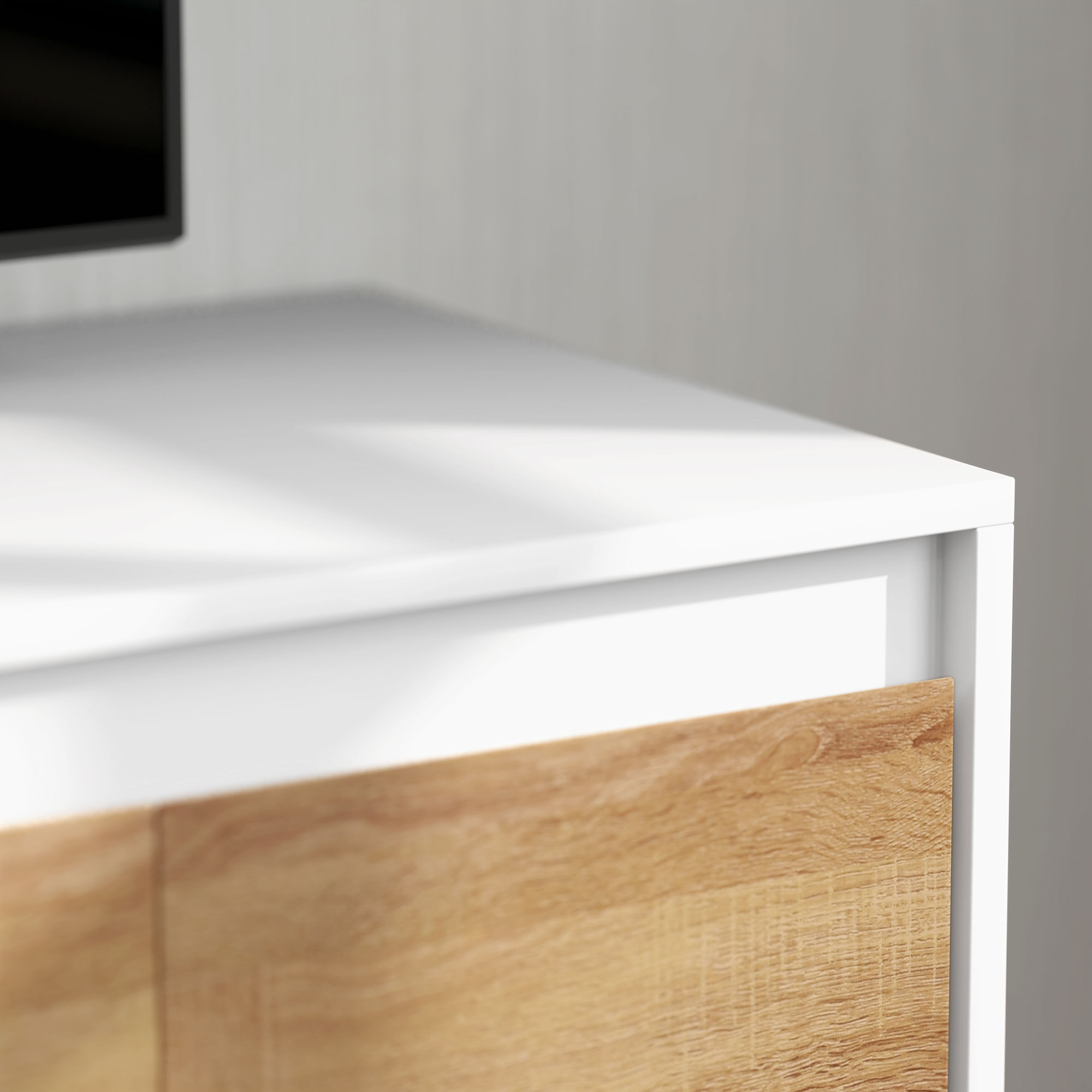  Set Mobilier TV si Dulap Suspendat cu 7 Rafturi si Raft Deschis, Mobilier pentru TV din PAL, 120x41x43,3 cm, Alb [8]