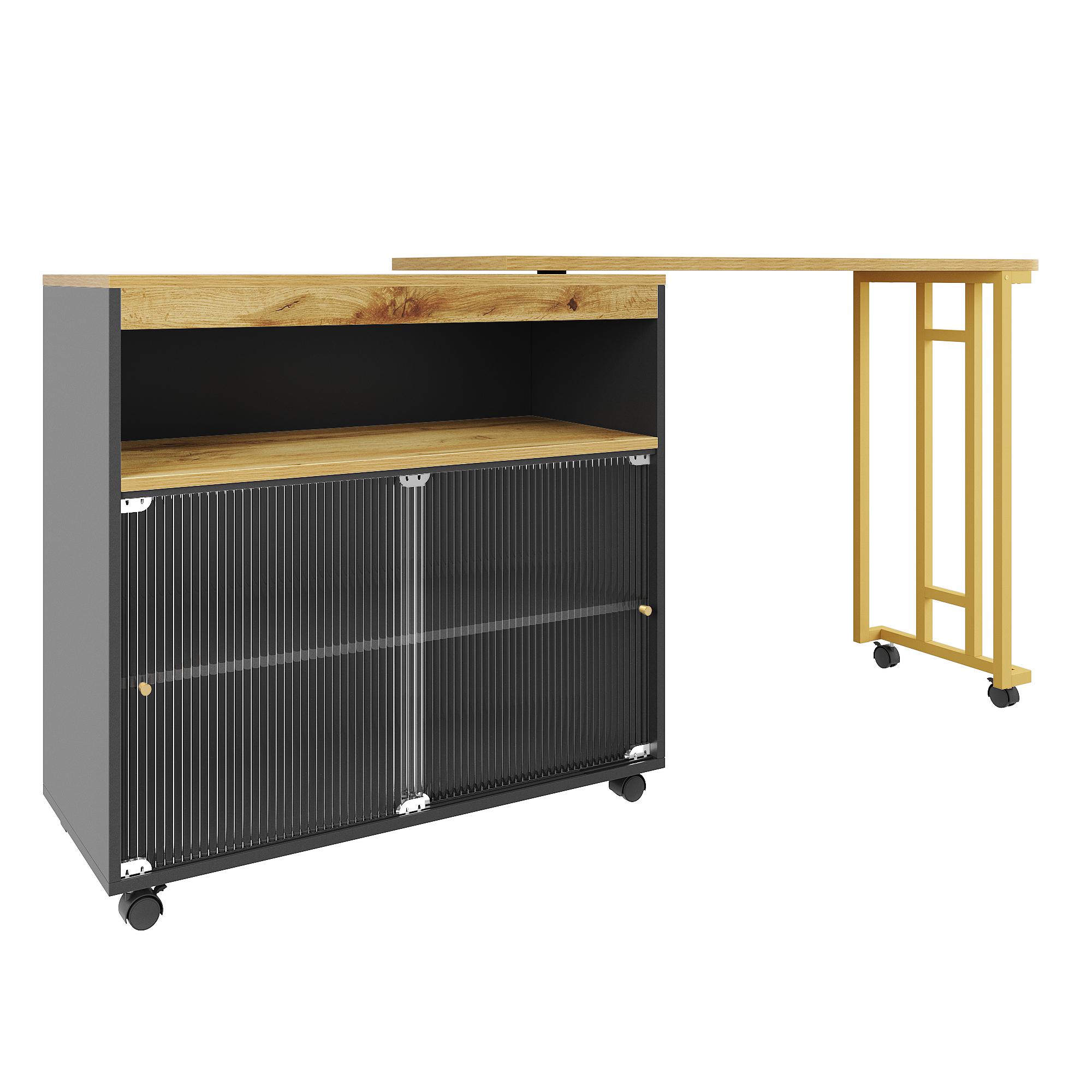 Mesa de bar extensible con almacenamiento, moderna mesa de bar móvil, mesa de bar telescópica con LED, 138-204×39×105 cm, negro