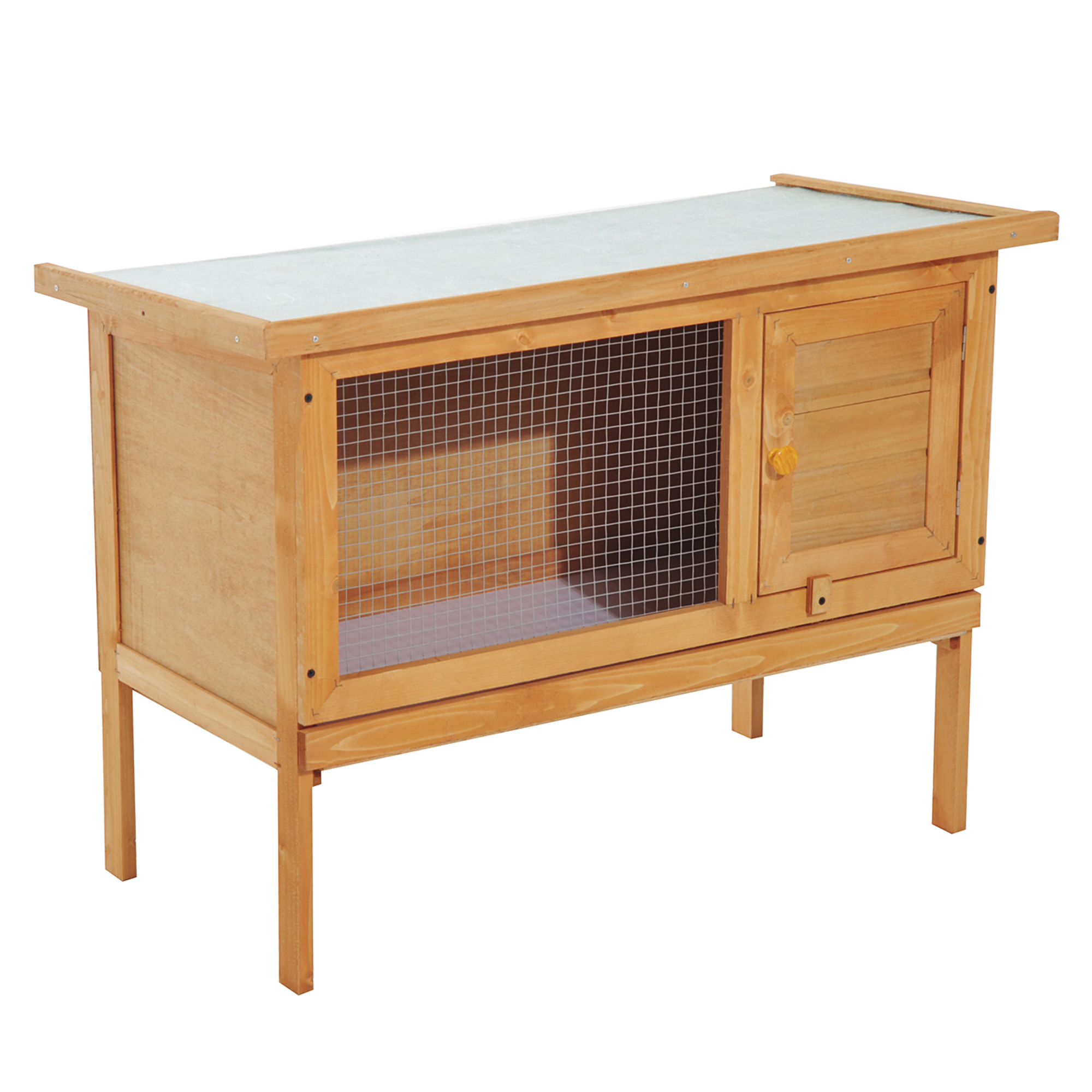 PawHut Casa para Conejos Exterior Conejera Grande de Patas Elevadas con Bandeja Extraíble Fácil de Limpiar Buena Ventilación 90x45x65cm   Aosom España