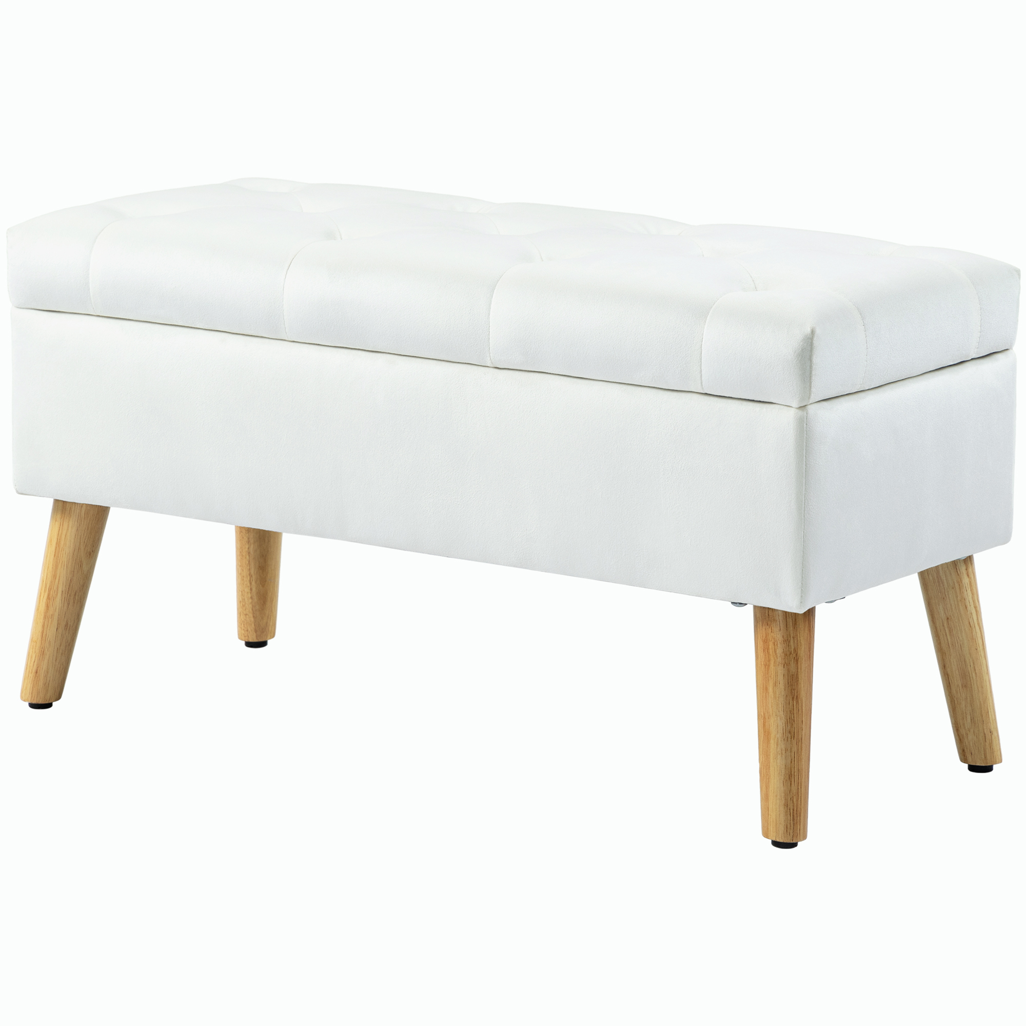 HOMCOM opbergbank, multifunctioneel met opbergruimte, luxefluweel, houten poten, dikke zitkussens, tot 120 kg, 80 x 35 x 40 cm, Wit | Aosom.nl