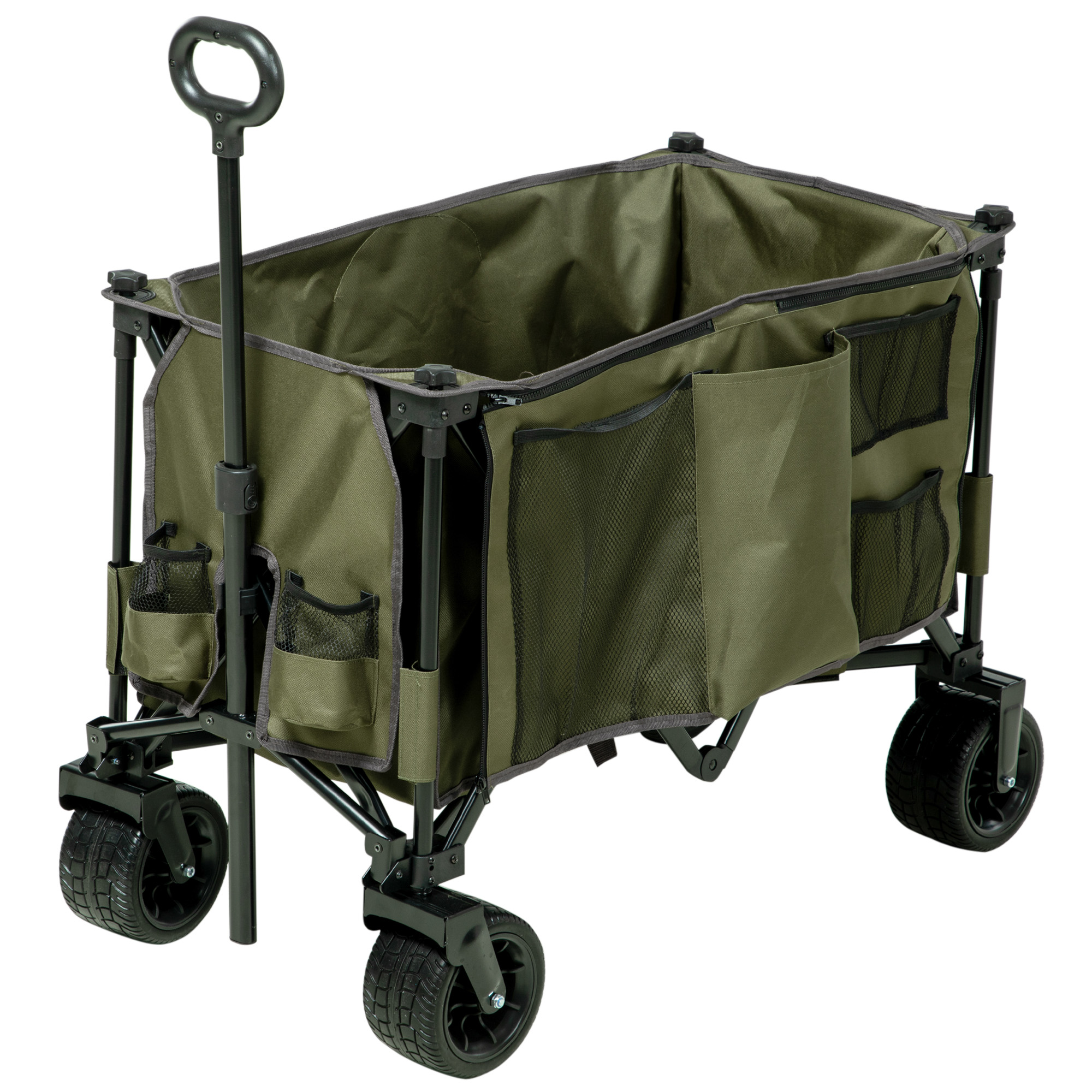 Outsunny 120L Festival-Trolley – Faltbarer Campingwagen Mit Rädern, Verstellbarem Griff, Grün