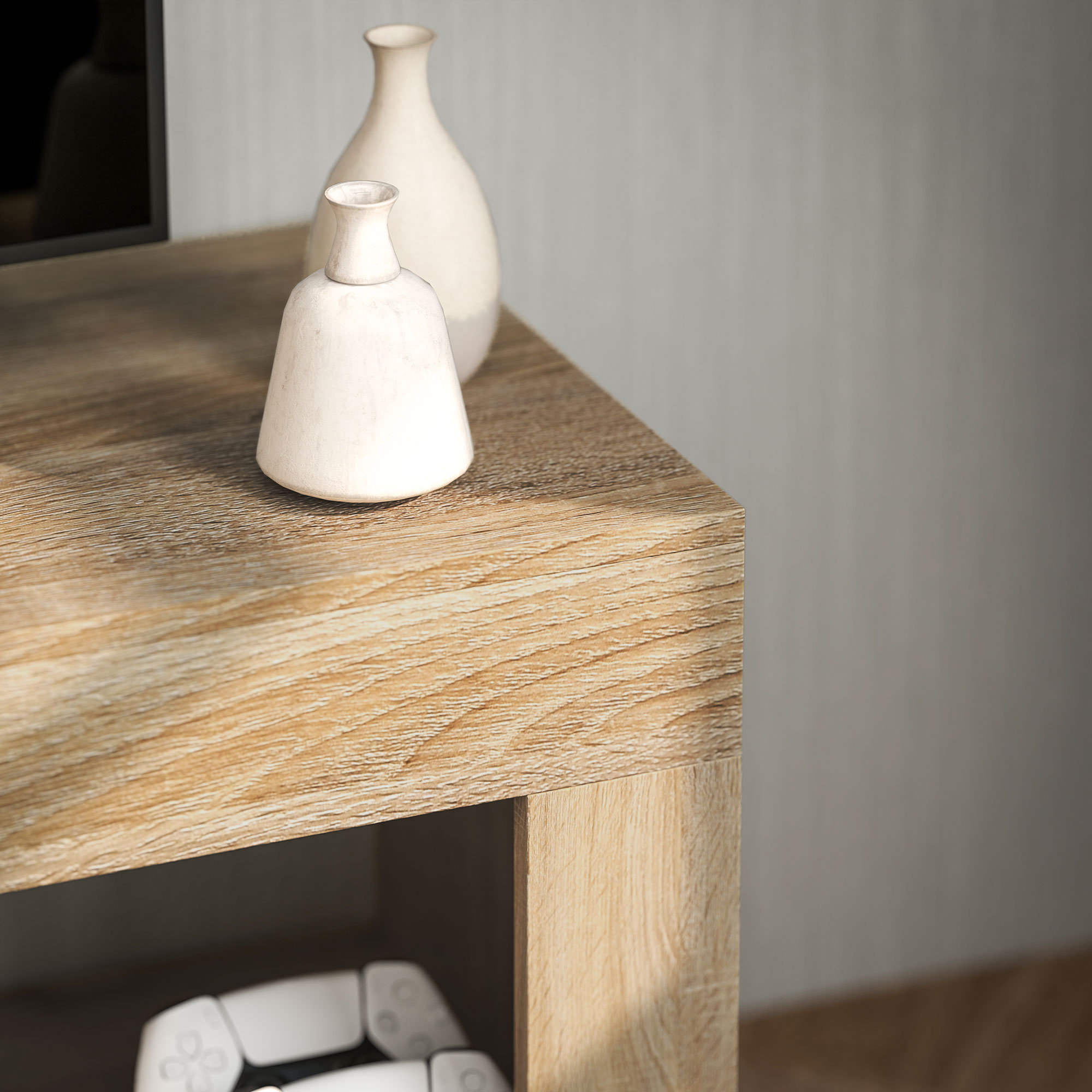  Dulap pentru TV de 60" cu Dulapior, 2 Usi si Raft Deschis, Mobilier TV din Lemn, 140x40x48 cm, Lemn Natural [7]