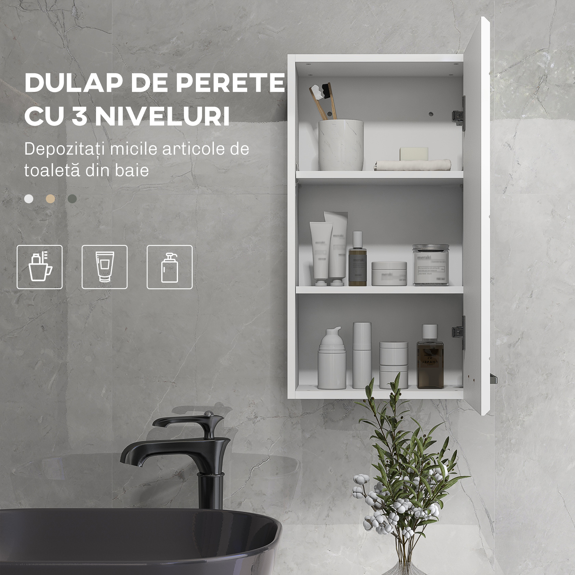  Dulap de Perete pentru Baie Dulap de Depozitare pentru Deasupra Toaletei Usa Rafturi de Depozitare pentru Hol Camera de Zi Alb depozitare laterala toaleta acasa birou hol prosop manere dus colt baza  [3]