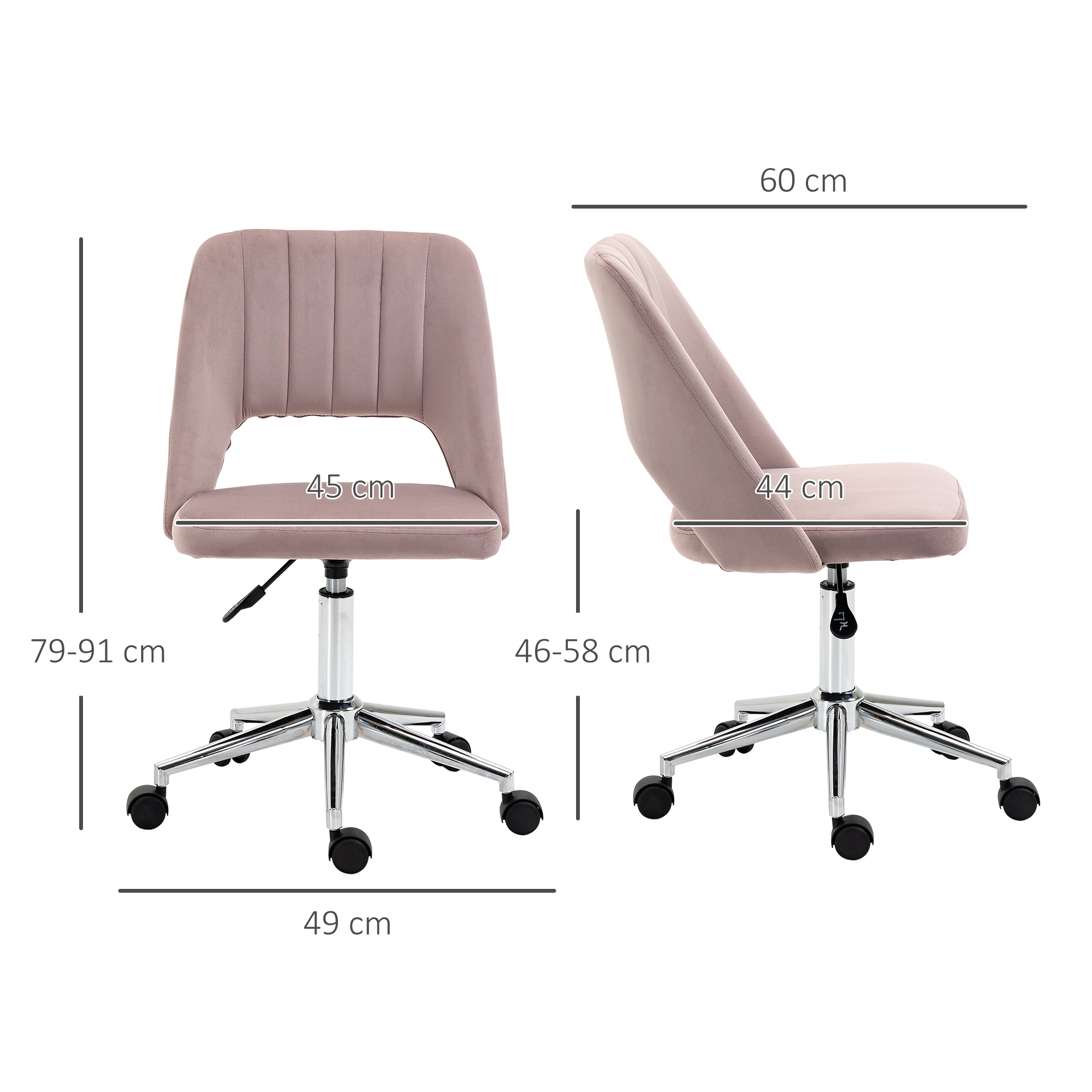 Vinsetto Armless Velvet-Feel Office Chair Pink 3
