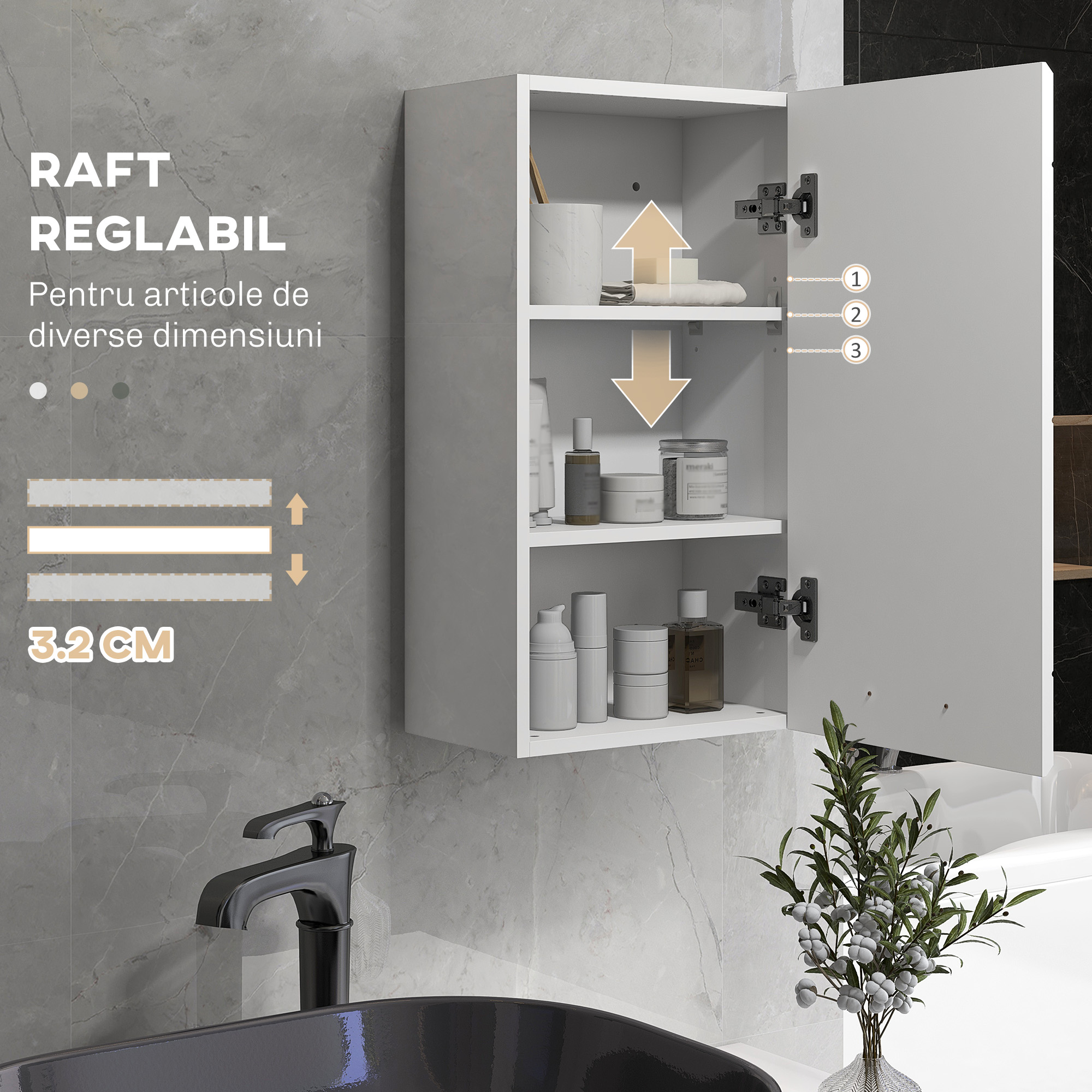  Dulap de Perete pentru Baie Dulap de Depozitare pentru Deasupra Toaletei Usa Rafturi de Depozitare pentru Hol Camera de Zi Alb depozitare laterala toaleta acasa birou hol prosop manere dus colt baza  [4]