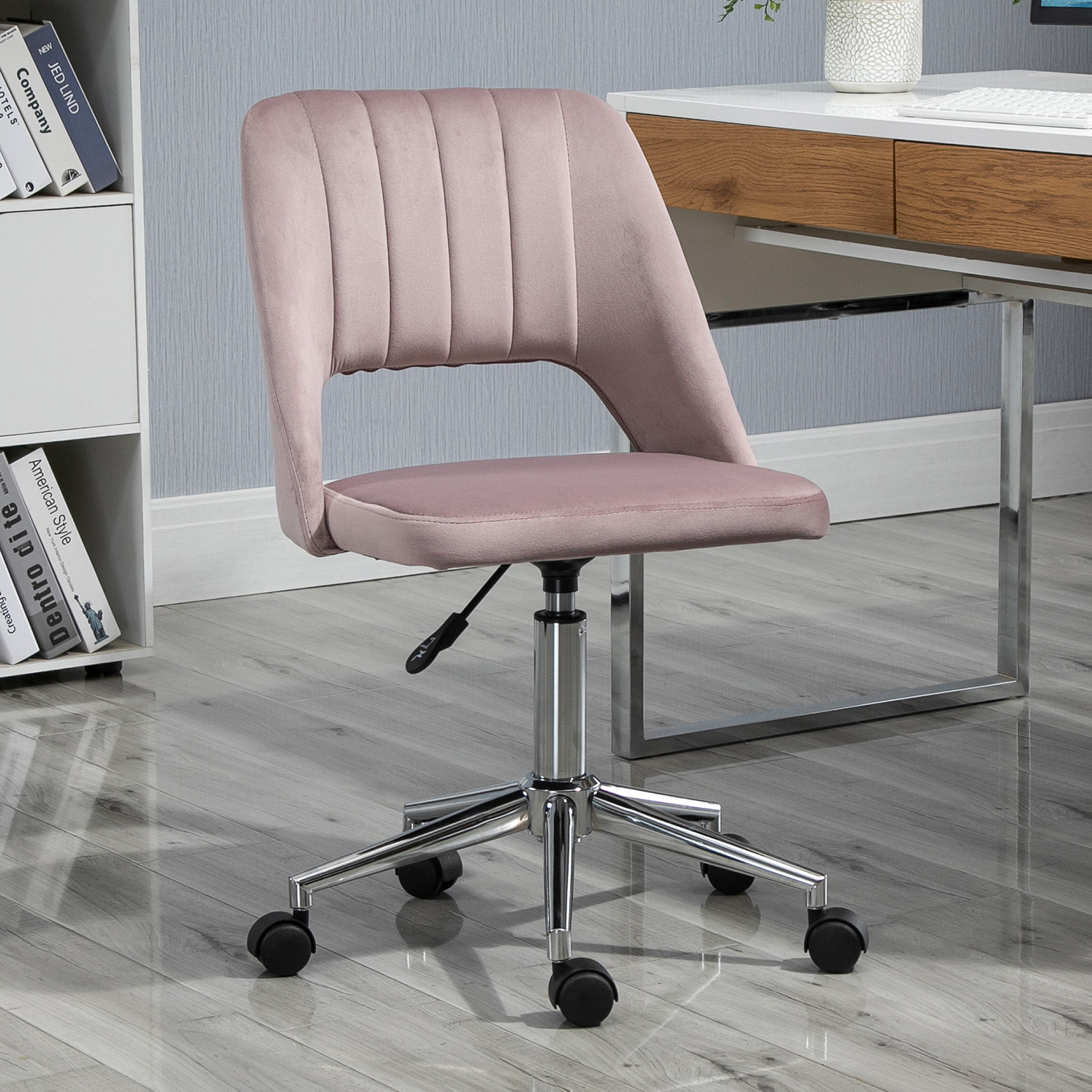 Vinsetto Armless Velvet-Feel Office Chair Pink 2