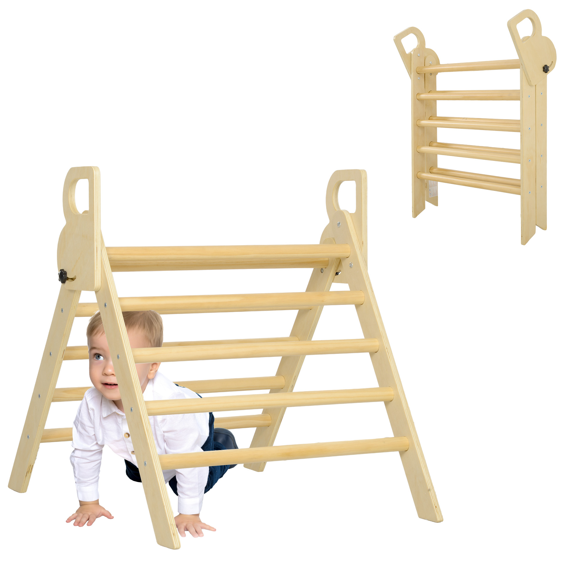AIYAPLAY Arco De Escalada 2 En 1 | Balancín De Madera Para Niños 18-48 Meses | Carga 50 Kg | Natural