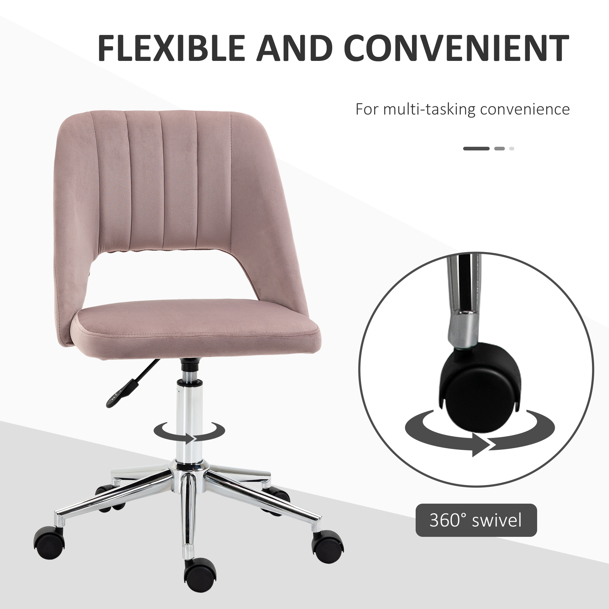 Vinsetto Armless Velvet-Feel Office Chair Pink 6