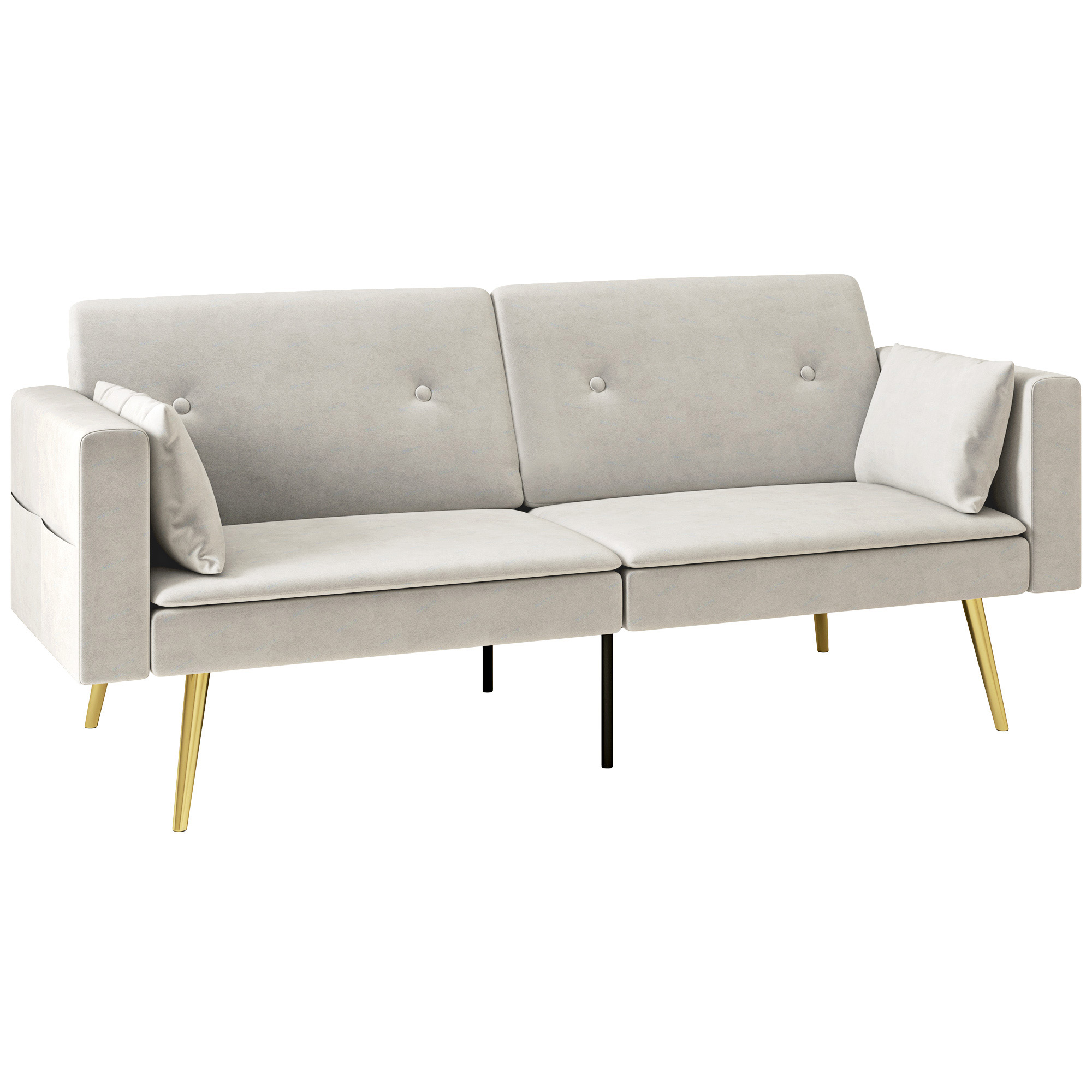 HOMCOM Tweezits Bedbank, verstelbare rugleuning, comfortabele kussens, luxe fluweel, voor woonkamer of gastenkamer, 145 x 83 x 88 cm, Beige | Aosom.nl
