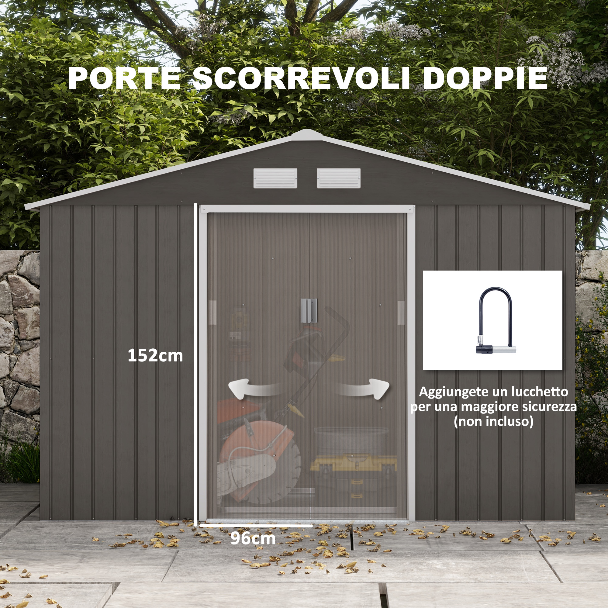 Outsunny Casetta Da Giardino In Alluminio E PP - Capanno Attrezzi Con Finestra E Serratura 151x92x193 Cm - Foto 7