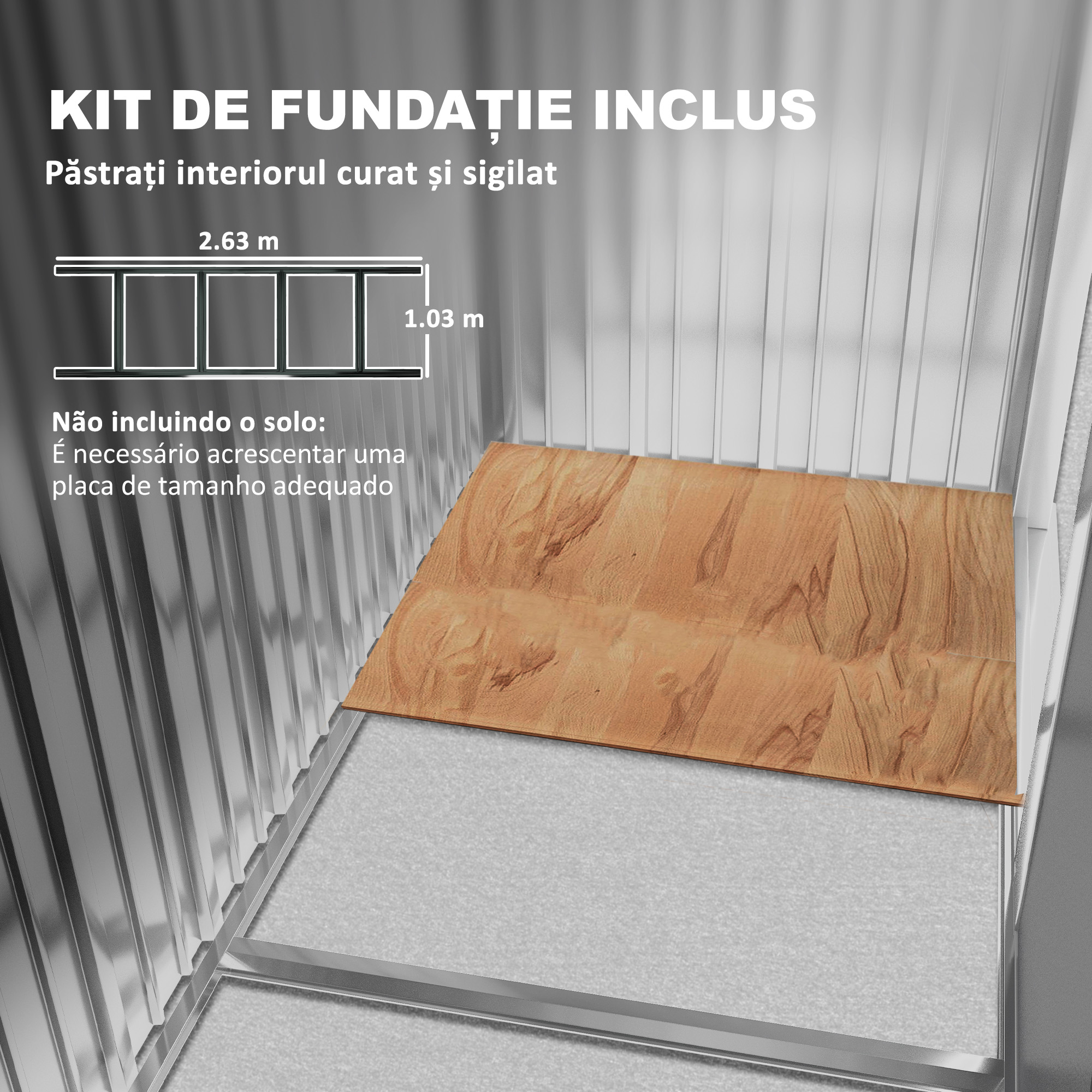  Sopron de Gradina cu Usi Duble Glisante din Tabla de Otel, 277x195x192cm, Gri [6]