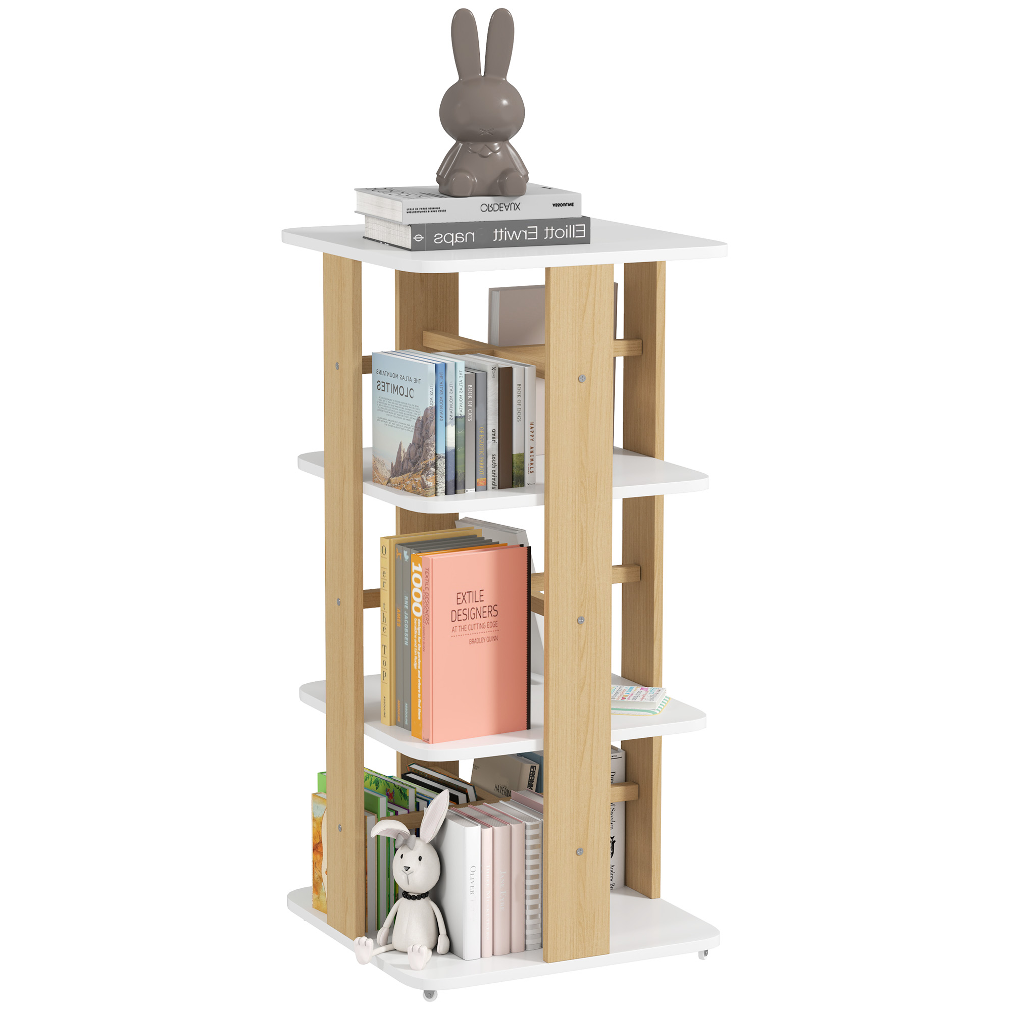 AIYAPLAY Estantería para Libros Infantil Librería Infantil con Ruedas Estantería Infantil con 3 Estantes Blanco y Natural