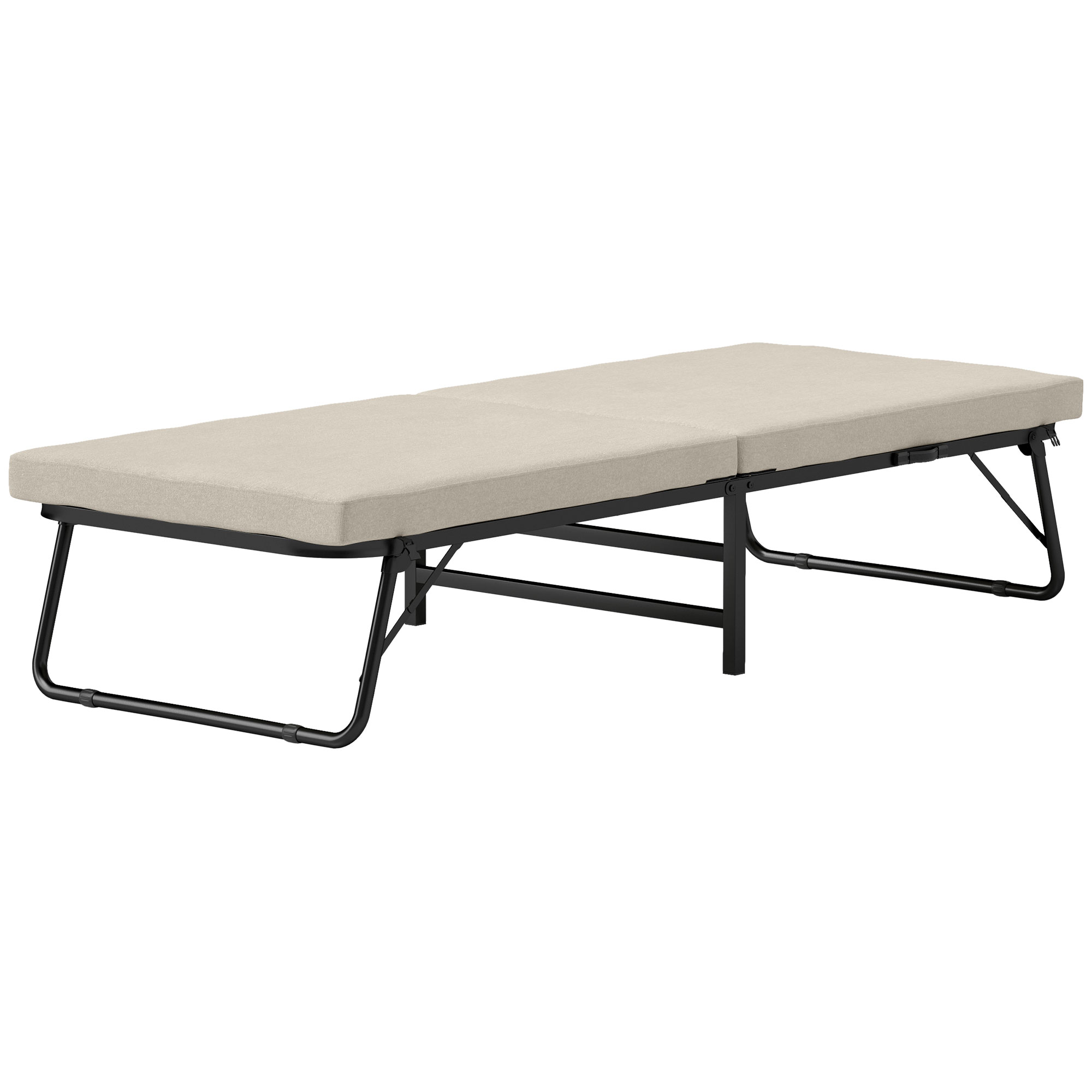 HOMCOM Cama Plegatín Plegable 70x180 cm con Colchón de Espuma Respaldo Ajustable en 5 Posiciones y Ruedas Carga 120 kg Crema