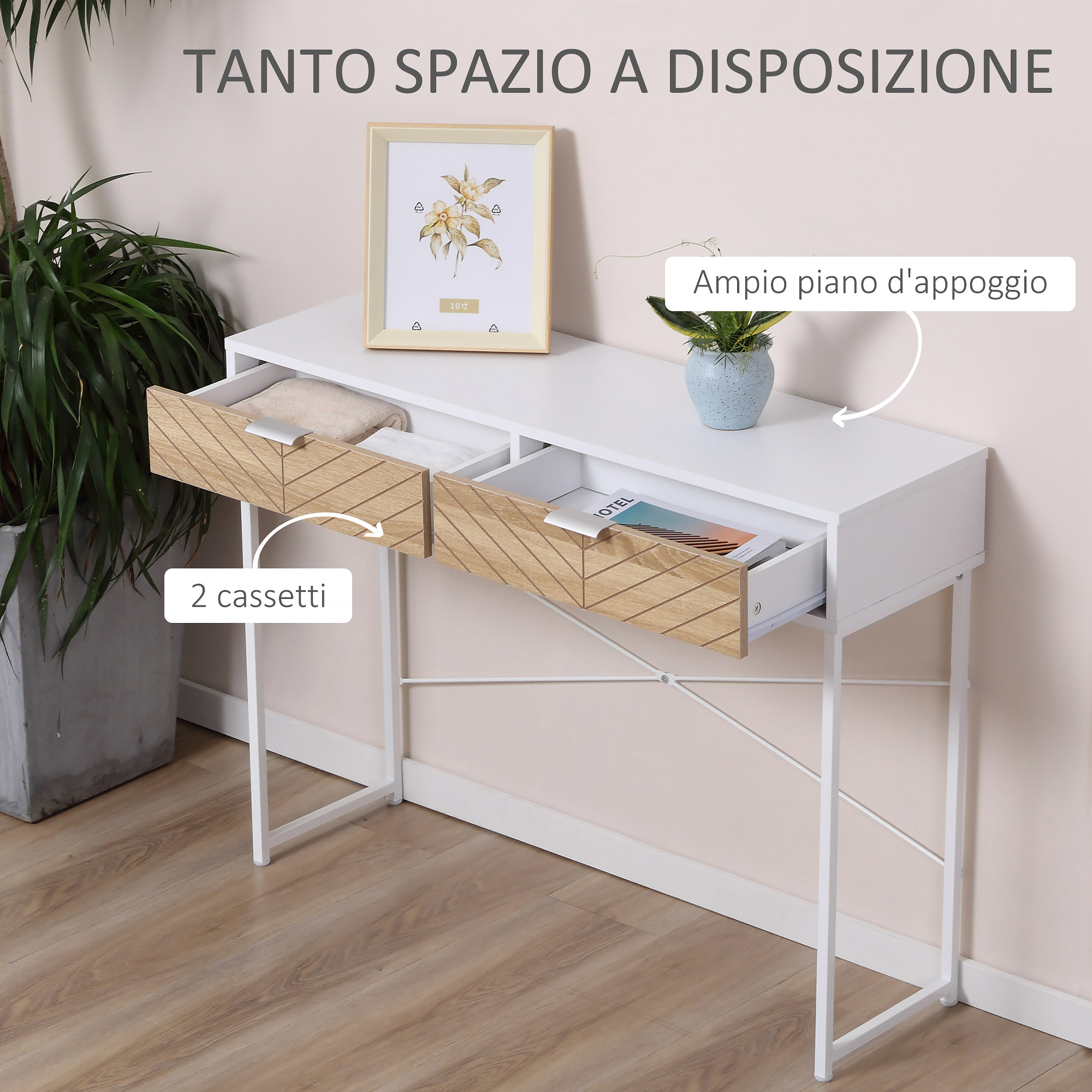 Avilia Tavolo Consolle in Legno Effetto Rovere, Scrivania con 2 Cassetti Profondi per Riporre Chiavi e Accessori - Consolle Adatta per Soggiorno, Camera o Ufficio - Consolle Ingresso di 100x39x80 cm