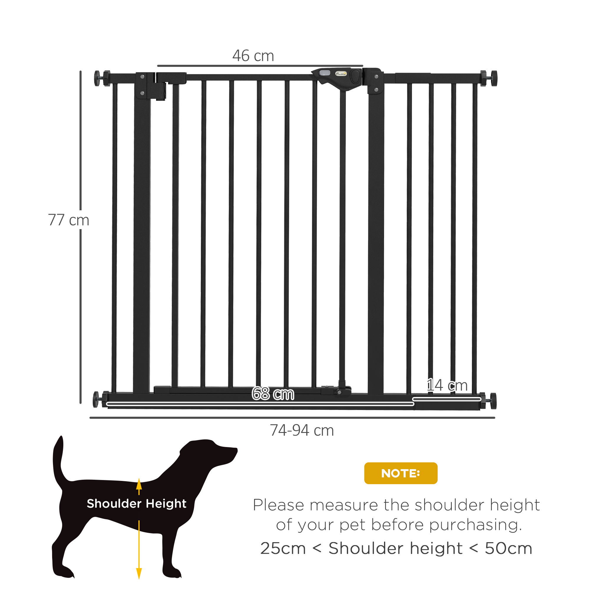 PawHut Adjustable Safety Gate w/ One Extensions, Four Adjustable Screws, Black 3
