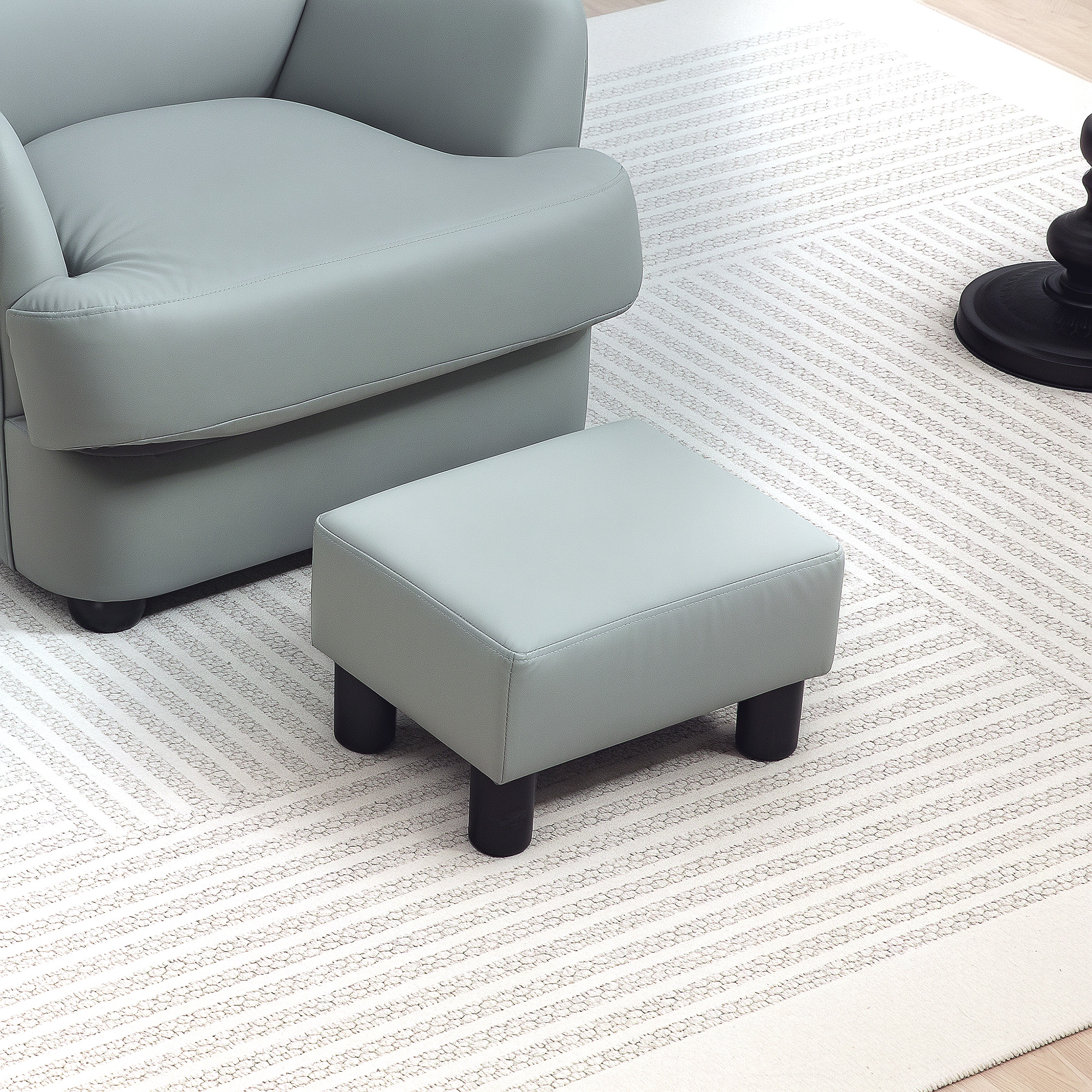 HOMCOM PU Leather Footstool with 4 Plastic Legs, Grey 2