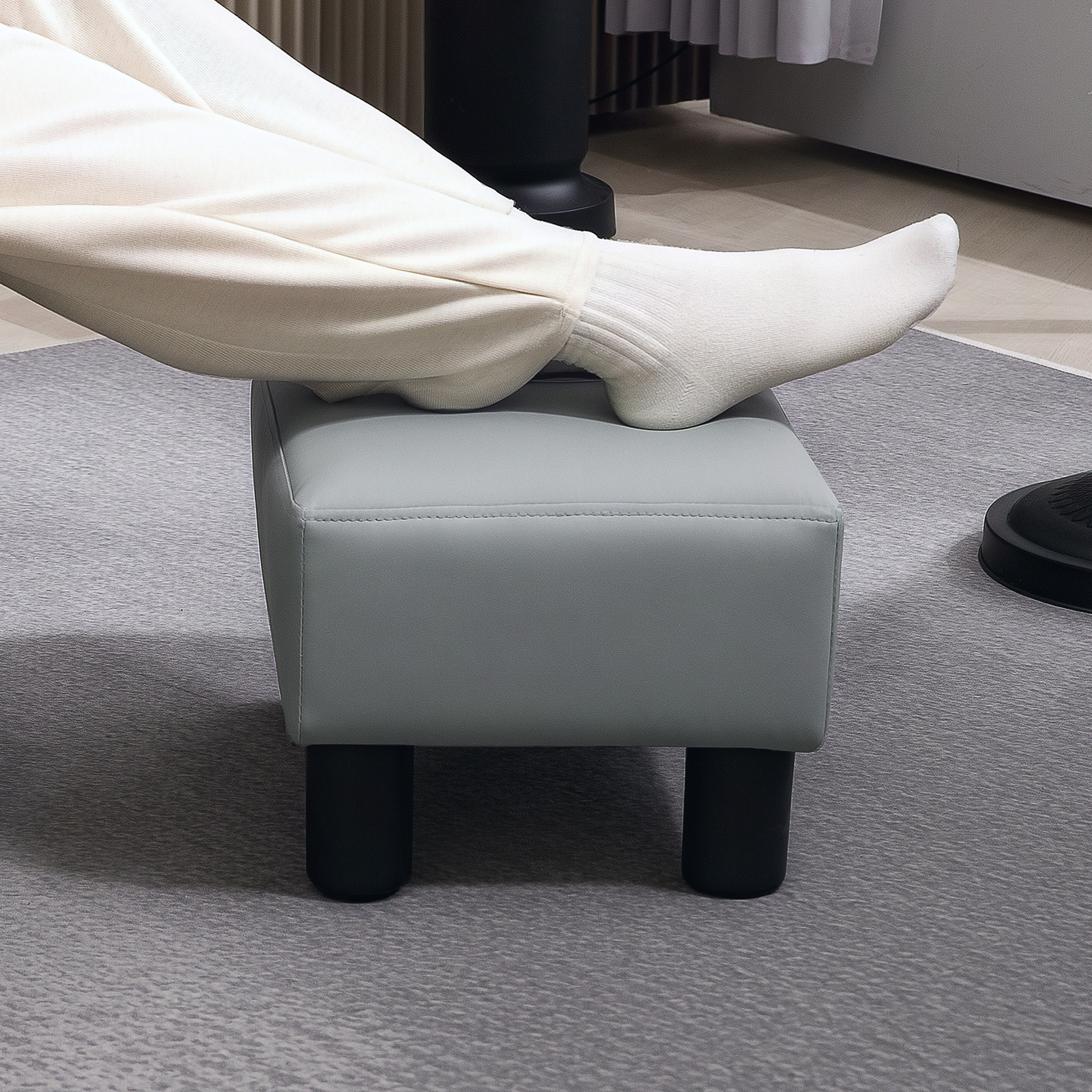 HOMCOM PU Leather Footstool with 4 Plastic Legs, Grey 6