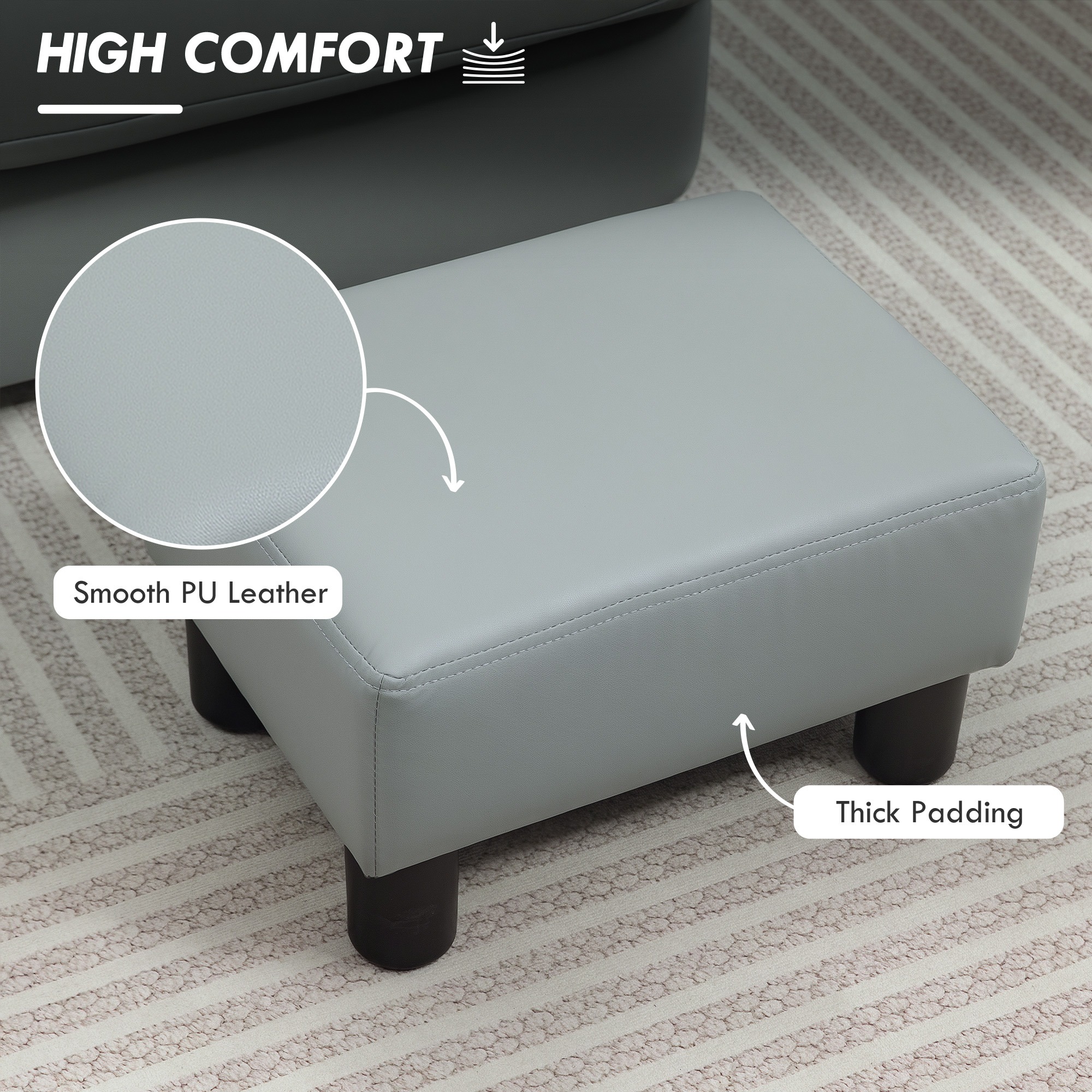 HOMCOM PU Leather Footstool with 4 Plastic Legs, Grey 4
