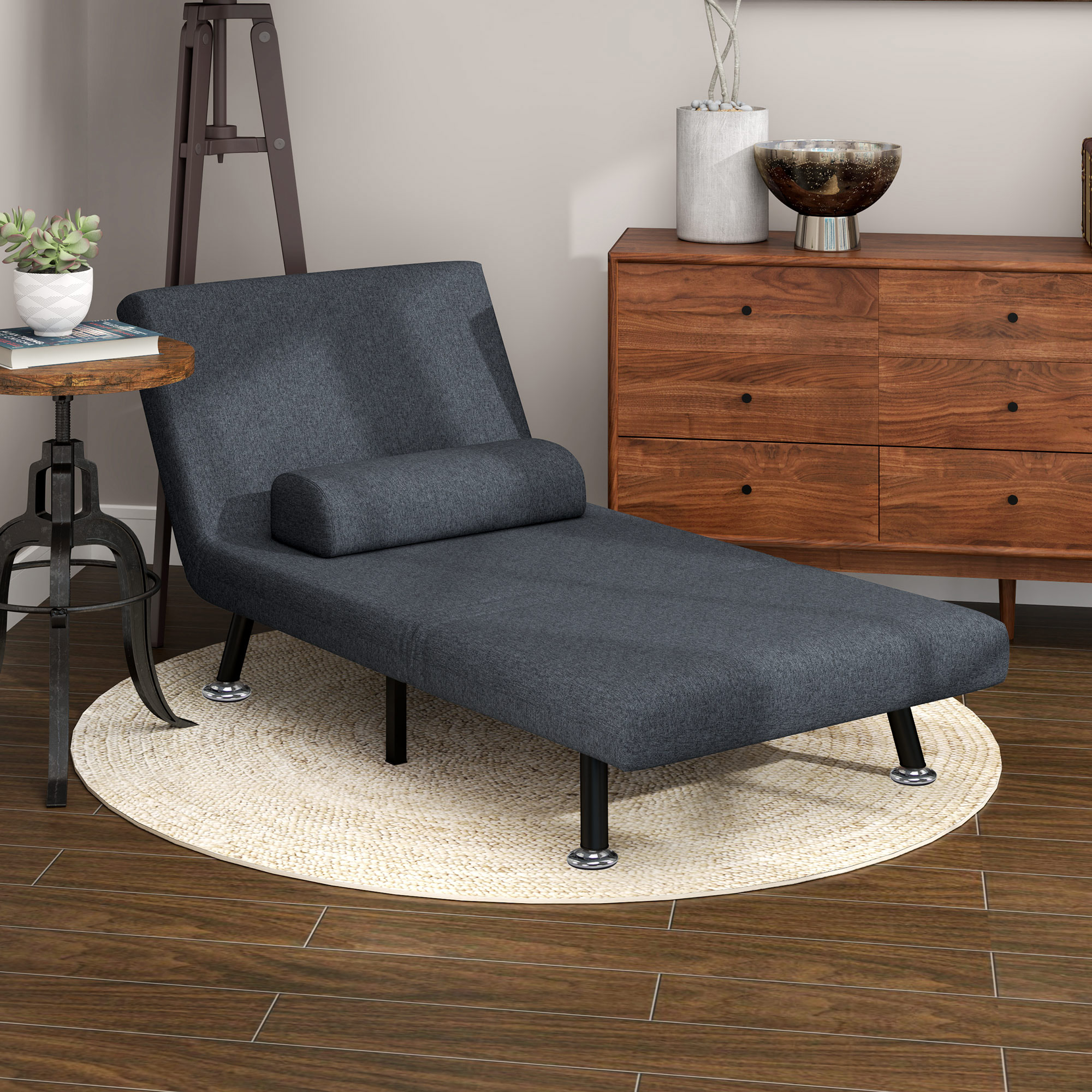  Fotoliu Pat 3 in 1 cu Spatar Reglabil pe 5 Nivele si Perna, Canapea Pat Pliabila, 75x70x75 cm, Gri inchis [8]