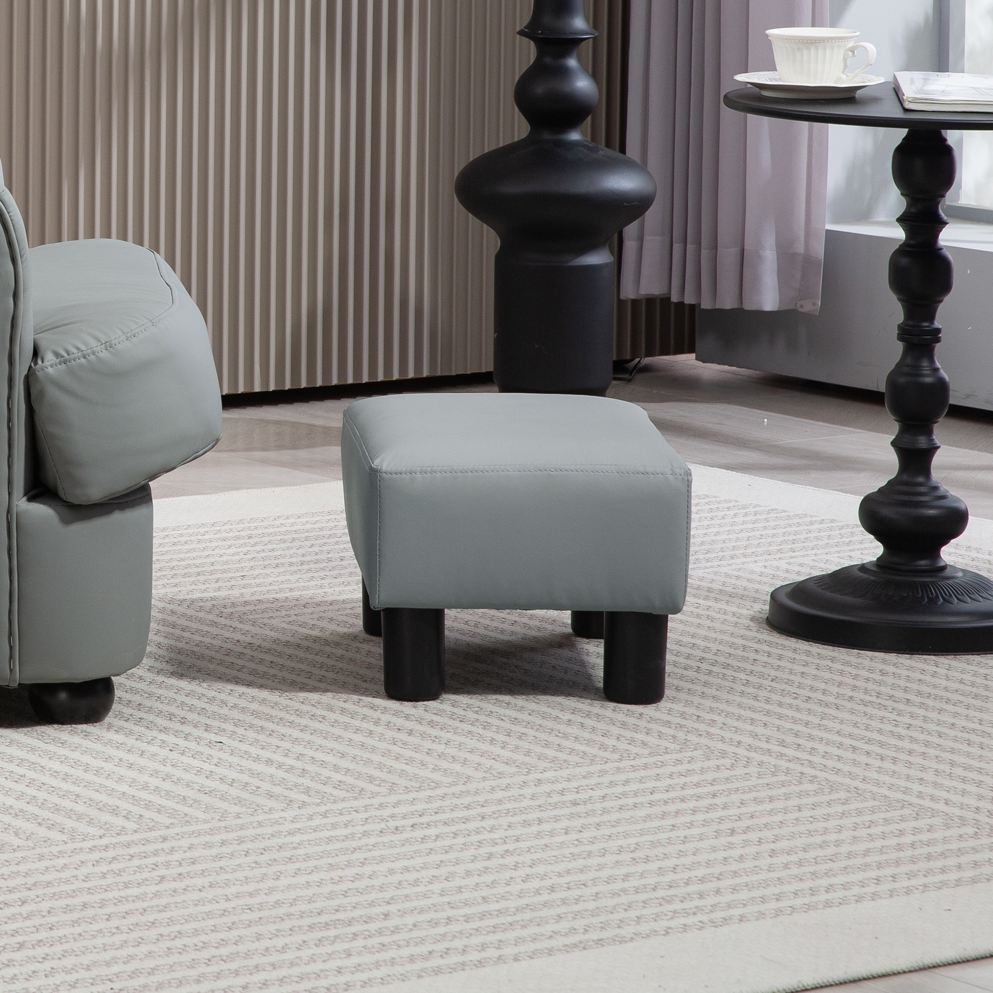 HOMCOM PU Leather Footstool with 4 Plastic Legs, Grey 8