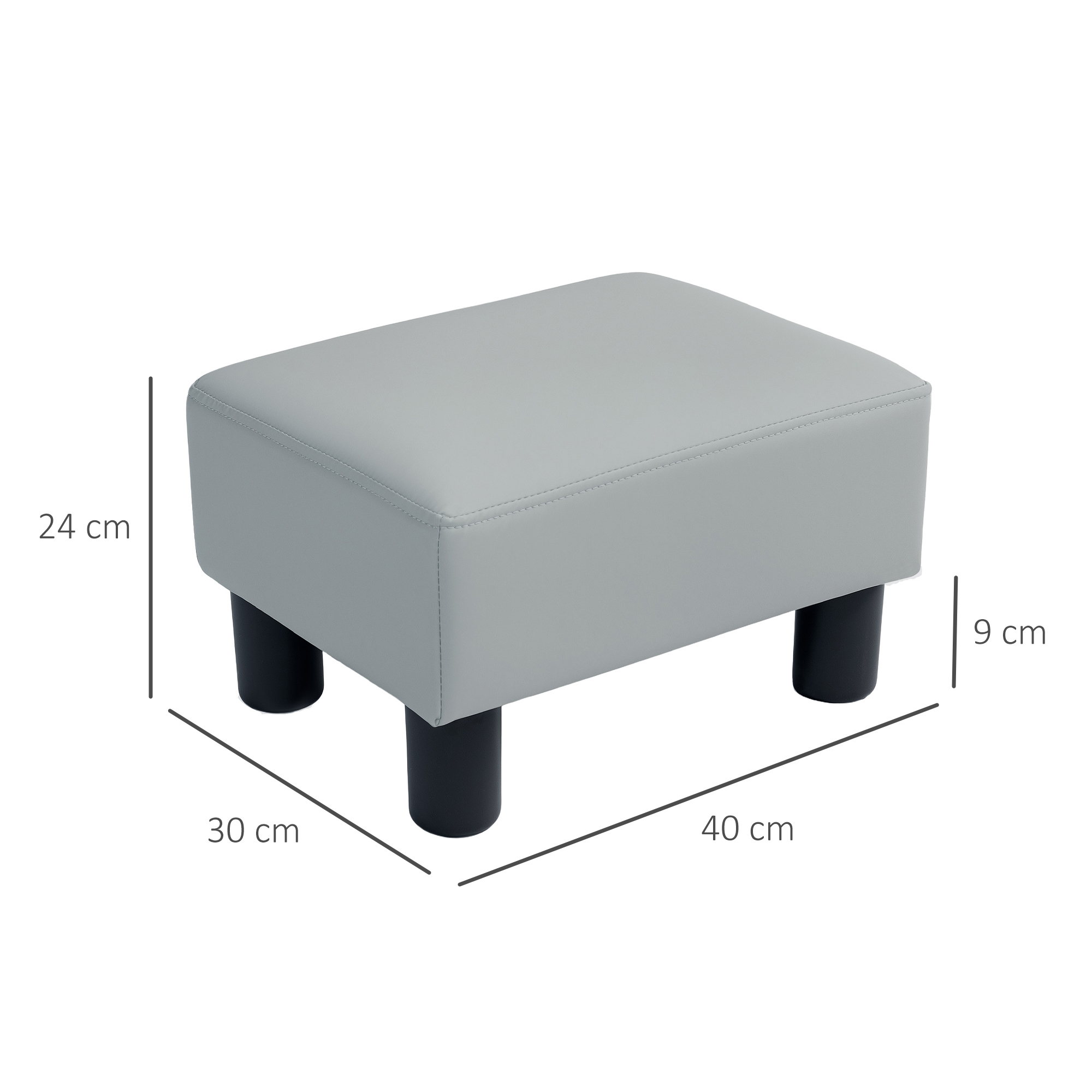 HOMCOM PU Leather Footstool with 4 Plastic Legs, Grey 3
