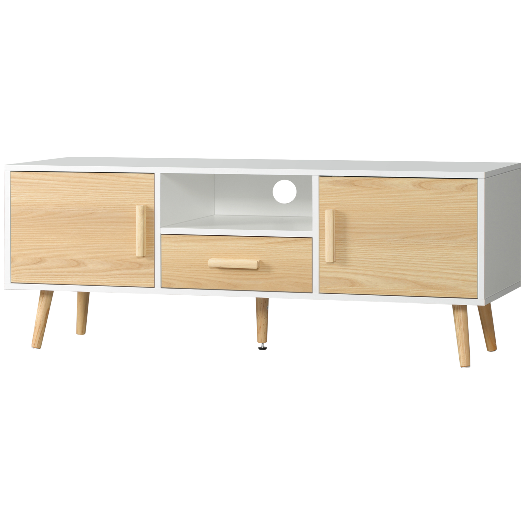 HOMCOM TV-Möbel TV-Bank TV-Ständer für Fernseher bis zu 46 Zoll im skandinavischen Stil mit 1 Schublade, 2 Schränken, 1 Nische, 1 Kabeldurchlass - 120 x 37 x 45,5 cm Aosom