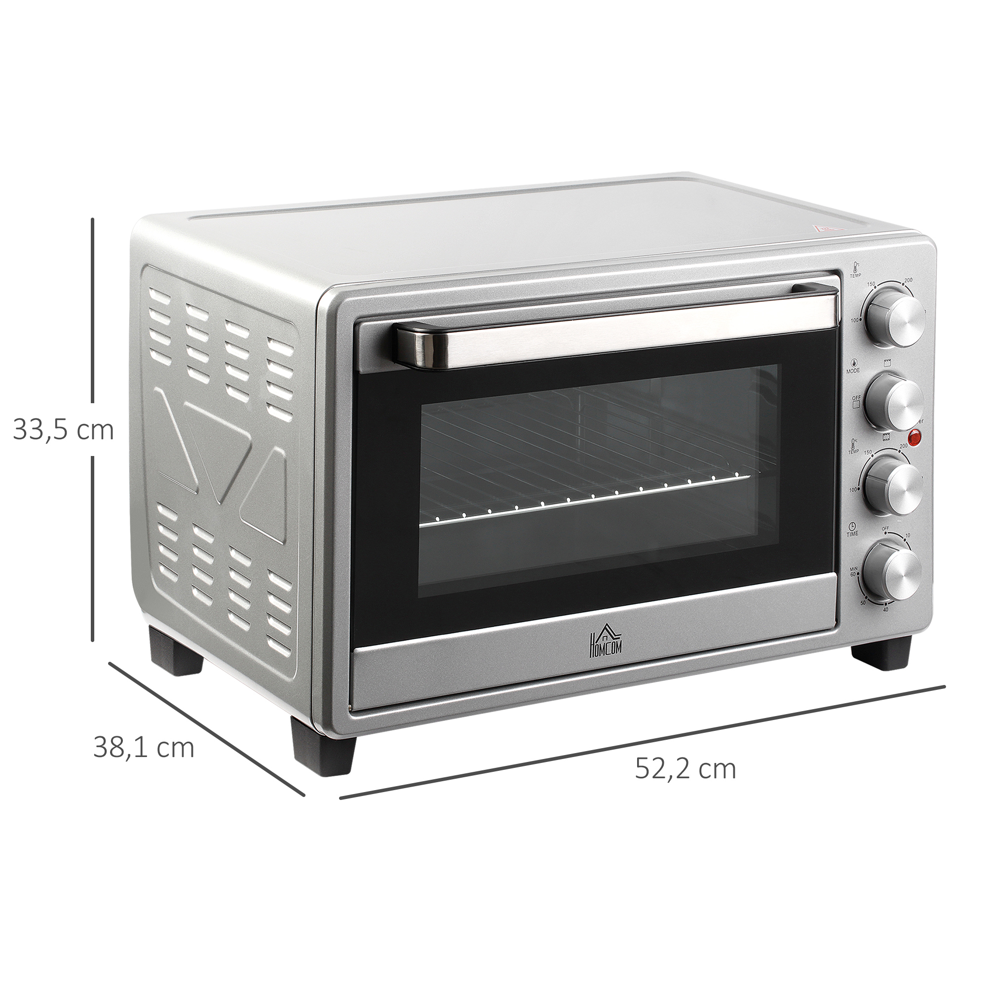 Mini Four HOMCOM 21L - Four à Pizza Polyvalent 1400W Avec 3 Modes De Cuisson, Température 100-230°C, Grille Inox Et Plaque De Cuisson