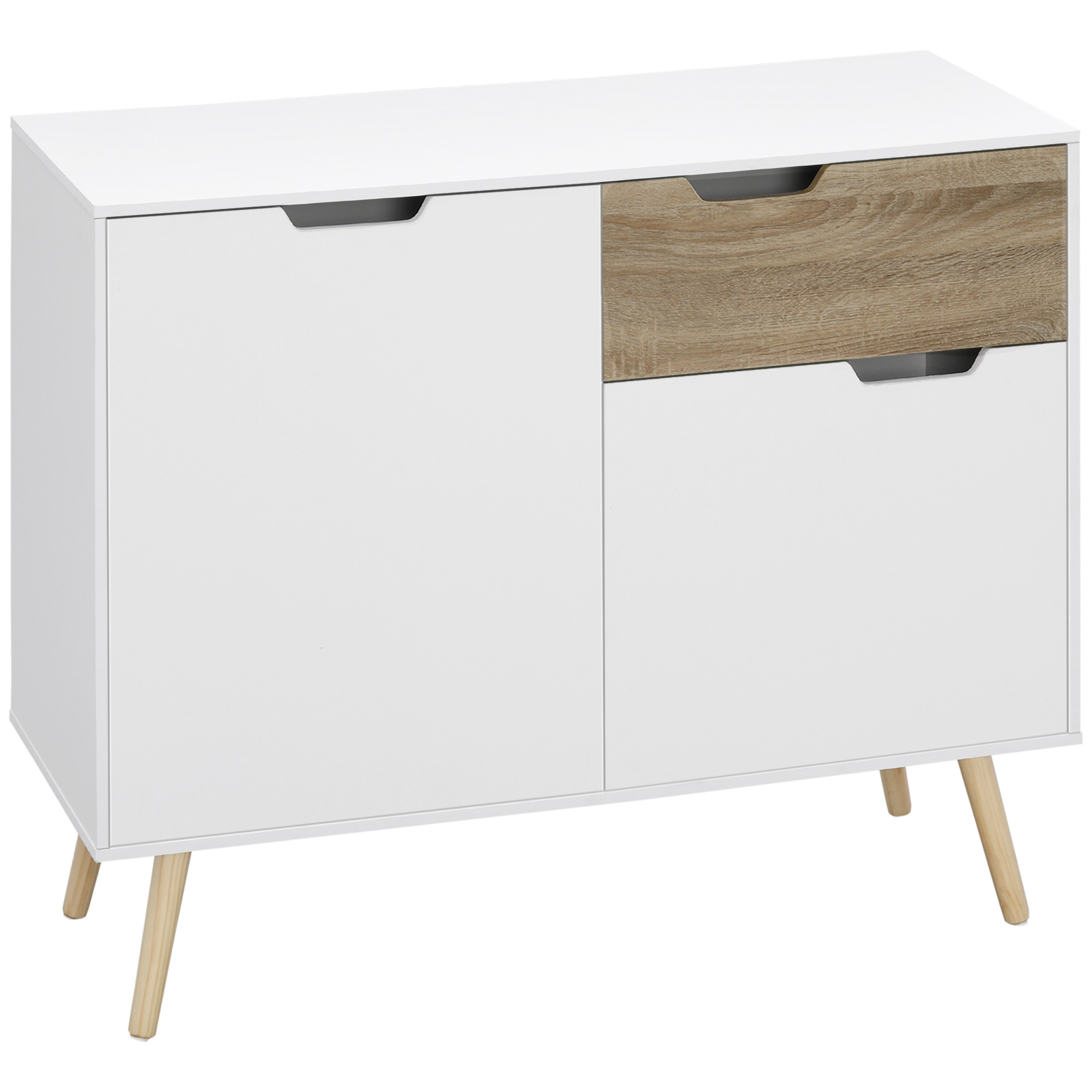 HOMCOM Buffet Aufbewahrungsschrank skandinavisches Design mit Schränken für Badezimmer, Wohnzimmer, Küche, Massivholz Kieferbeine - Weiß - Maße 98L x 39B x 81,5H cm   Aosom – HOMCOM