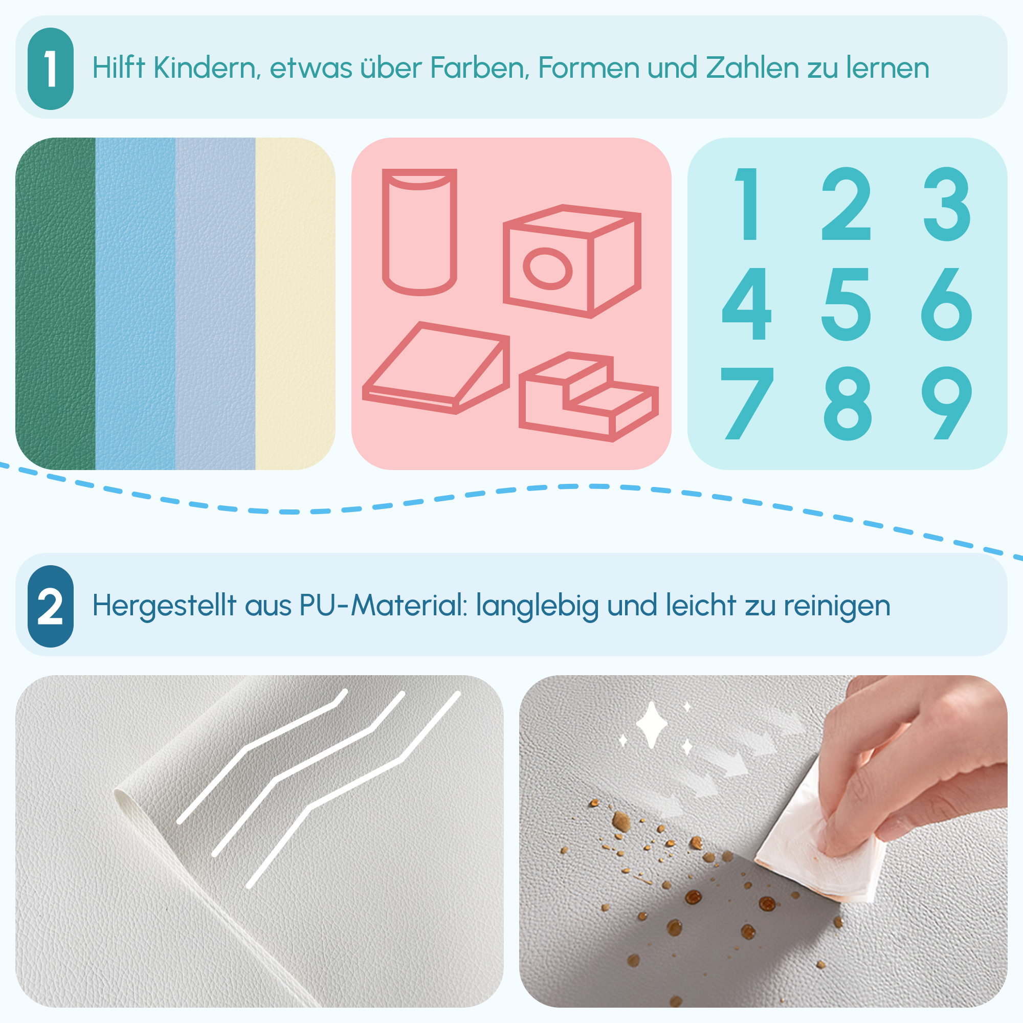 Ehitusklotside komplekt, 4 osa, vahtplastist ehitusklotsid, kergesti puhastatavad, pehme täidis, vahtplokid lastele vanuses 1-3 aastat, EPE, helehall+sinine+roheline, 150 x 50 x 39 cm