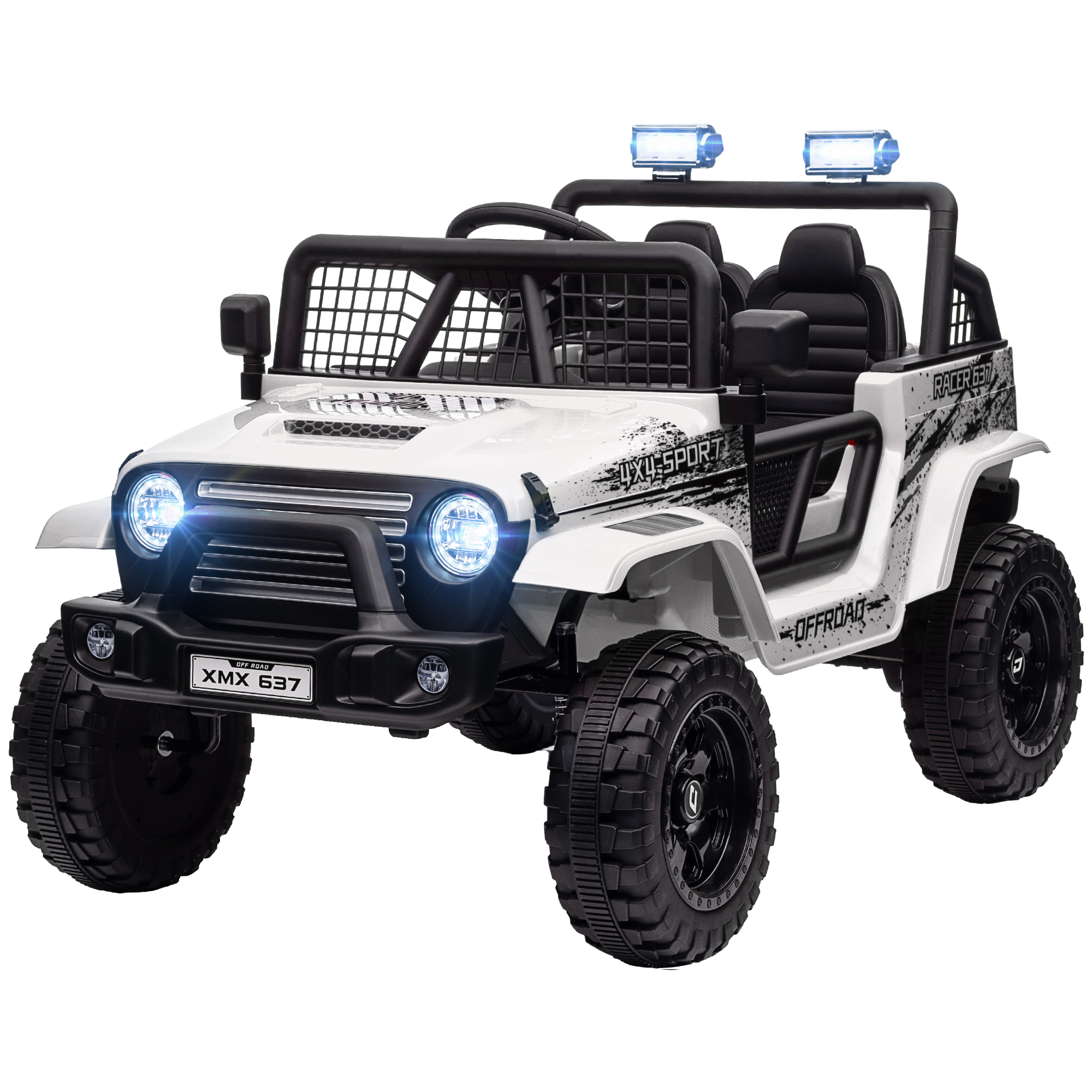 AIYAPLAY Voiture électrique pour enfants avec suspension douce, télécommande, lumières LED, klaxon, moteurs 12V, en plastique et métal, Blanc