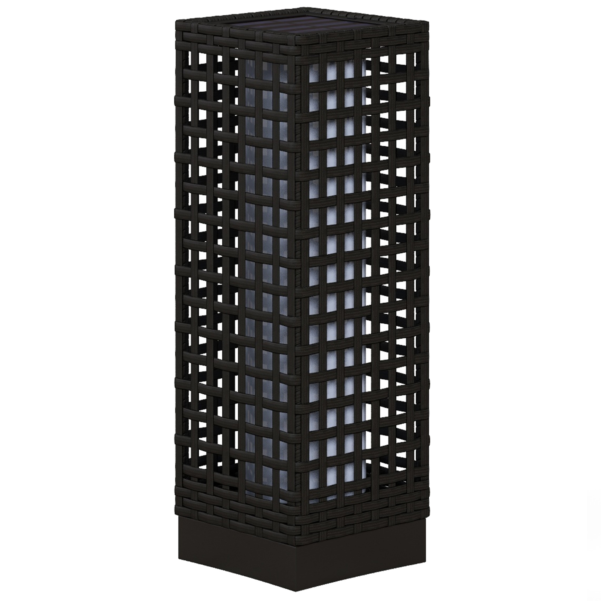 Outsunny Lanterne Extérieure avec Module Solaire, Automatisme d'Allumage, Durée de Fonctionnement de 8 h, Aspect Rotin, Acier, 15,5 x 15,5 x 46 cm, Noir