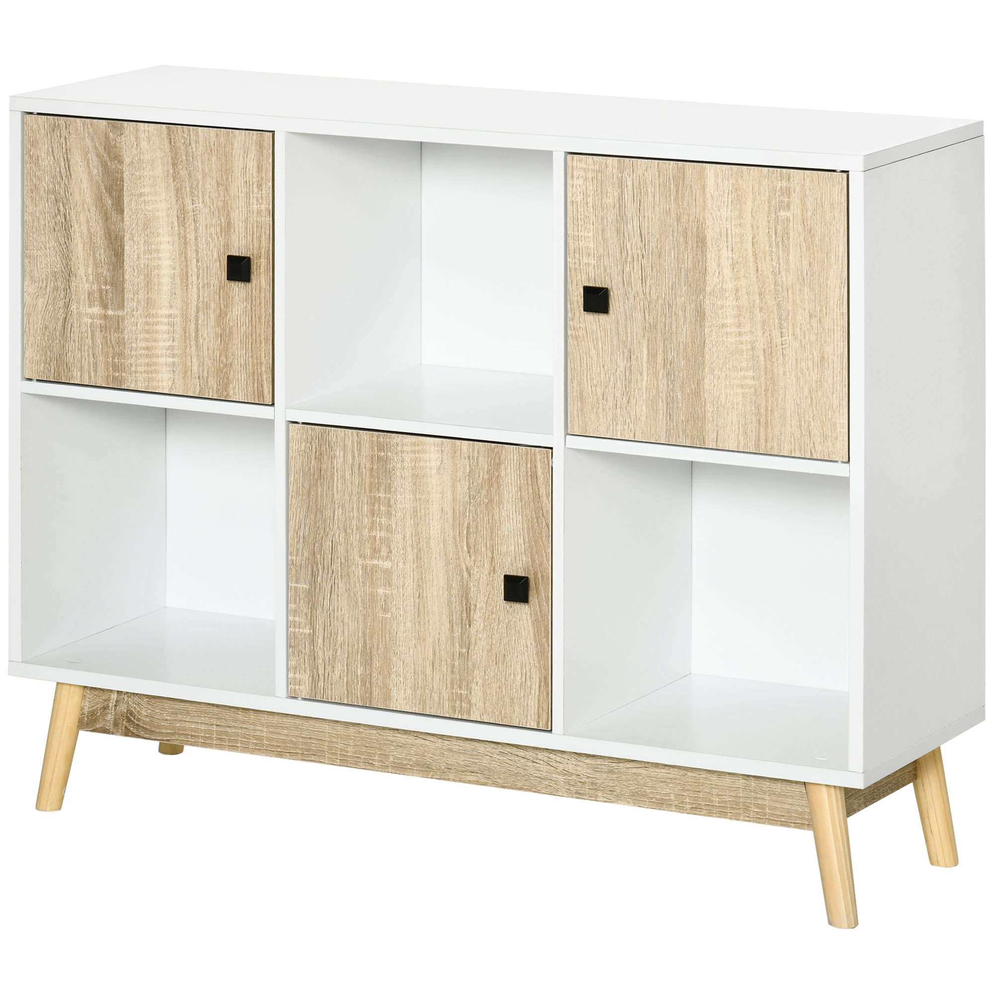 Homcom Buffet Aufbewahrungsschrank Mit 6 Cubes Für Wohnzimmer, Esszimmer, Schlafzimmer 96 B X 30 T X 75 H Cm Weiß Und Eiche Aosom