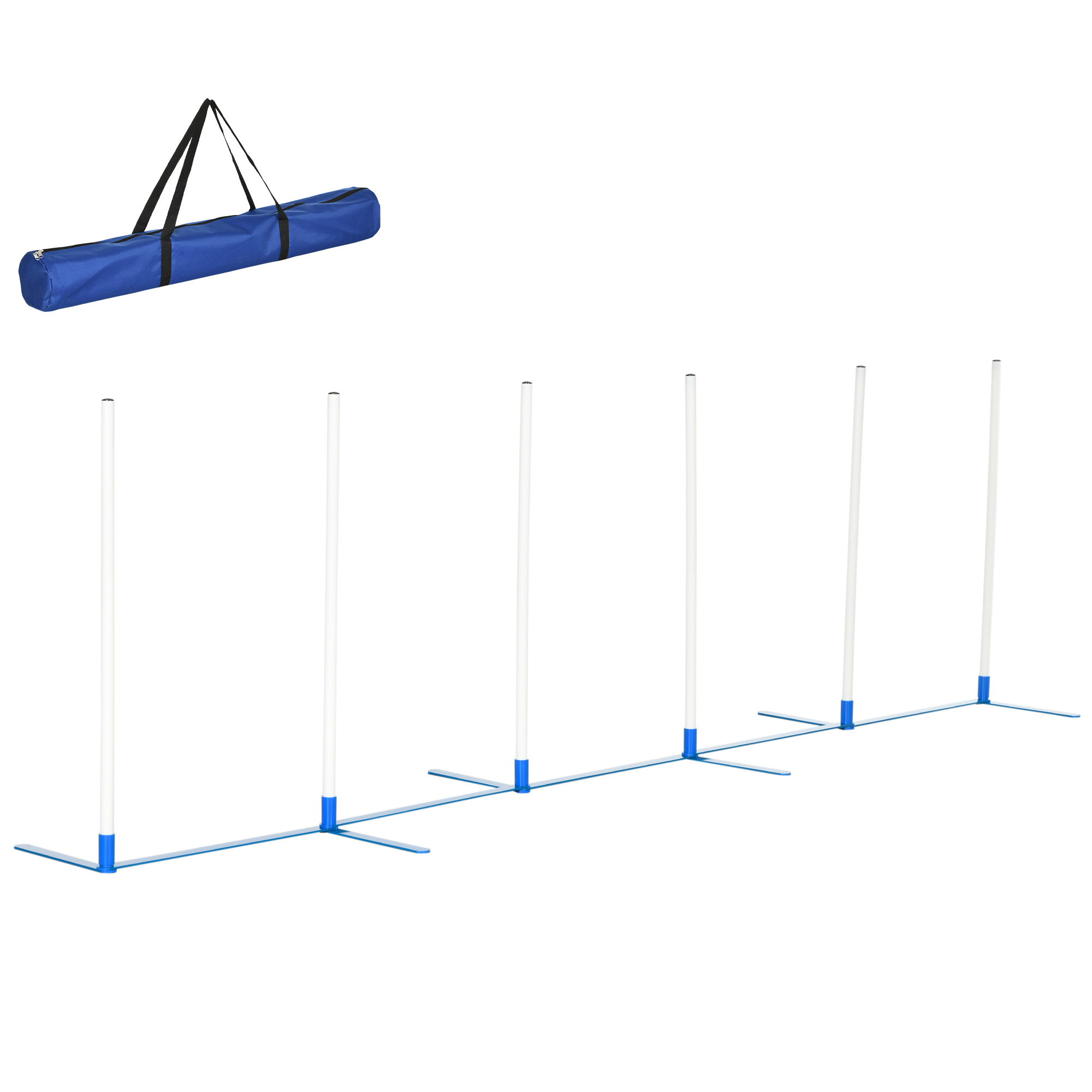 Comparer les prix de PawHut Slalomstangen Agility Training pour Chiens Ensemble d'Entraînement pour Chiens Incluant Sac de Rangement en Oxford 600D Facile à Transporter Matériau en Polyester Blanc+Bleu 305 x 60 x 94 cm