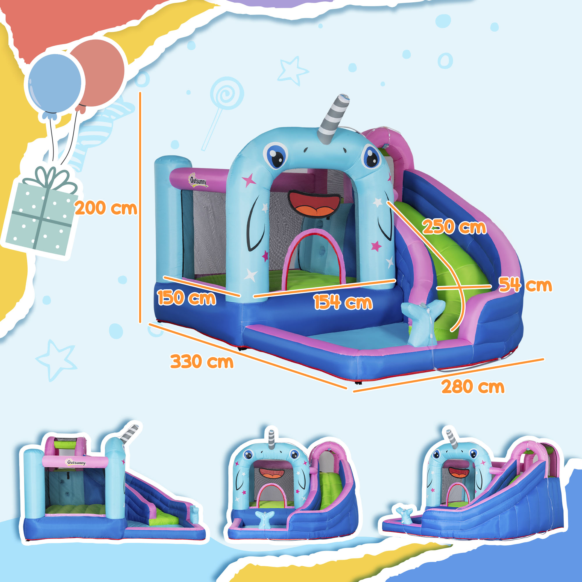 Château Gonflable XXL Avec Toboggan, Piscine à Billes/Eau & Lit Sautant - 4 Enfants - Pompe Incluse