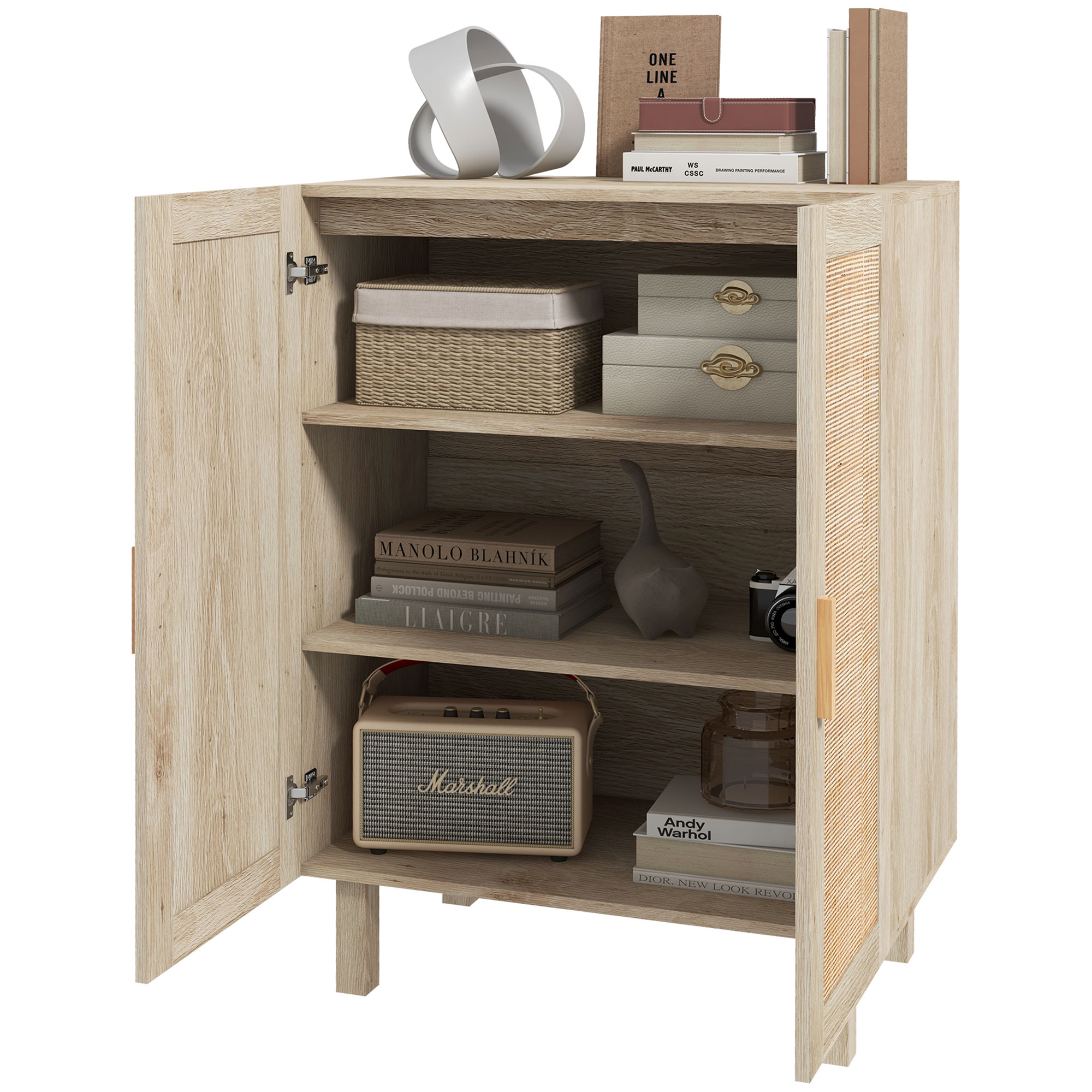 HOMCOM Buffet hoch Schrank Bohème Design doppelte Türen mit 3 Regalen in Rattan - 73 x 41 x 102 cm Aosom