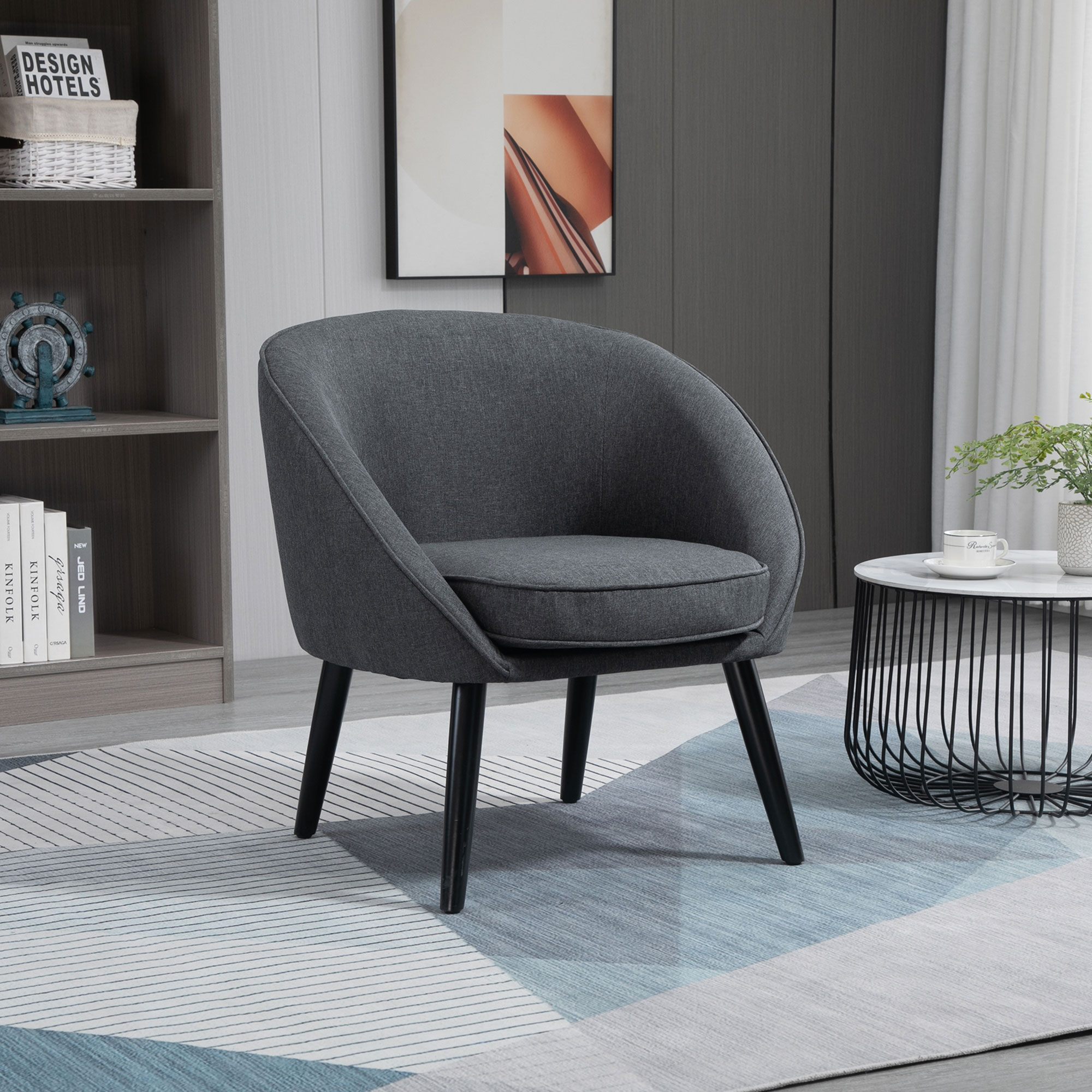 Fauteuil De Salon 1 Place HOMCOM Tissu Lin Gris Noir - Confort Et Élégance