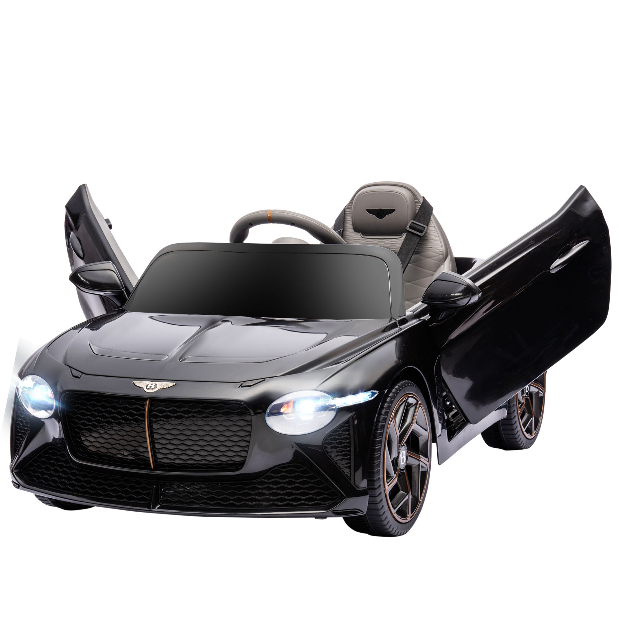 HOMCOM Elektroauto für Kinder von 3 bis 5 Jahren, 2 Motoren 12V 25W, 3-5 km/h, 2,4G-Fernbedienung, MP3, Hupe, 2 Scheinwerfer und 2 Rückleuchten, gefederte Räder, 2 Flügeltüren, Bentley Bacalar, Schwarz Aosom