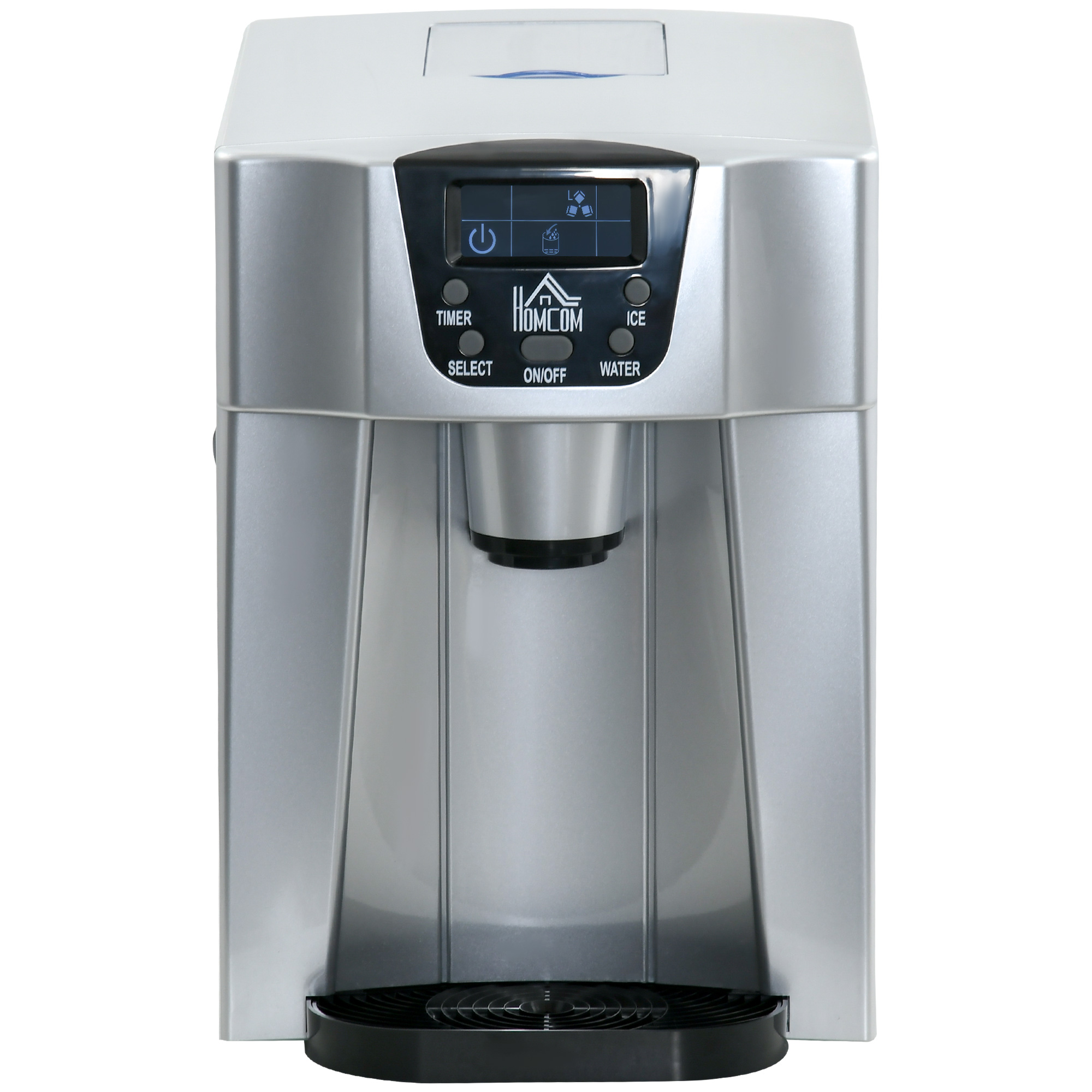 HOMCOM Machine à Glaçons Fabricant de Glaçons Ice-Maker, Fonction Minuterie, Réservoir d'Eau de 1,2 L, Argent