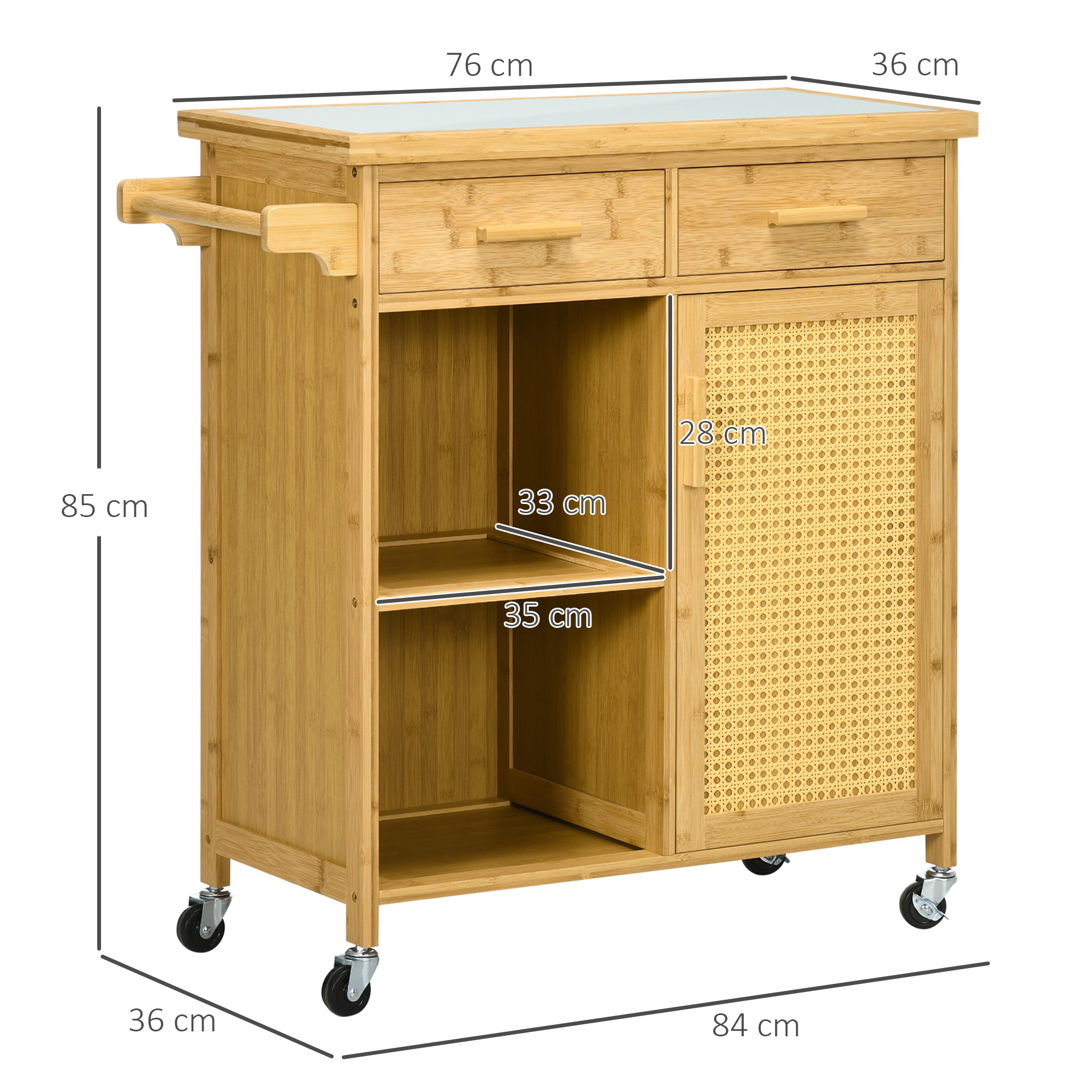 HOMCOM Chariot de Cuisine Chariot de Rangement avec 4 Roues 3 Étagères