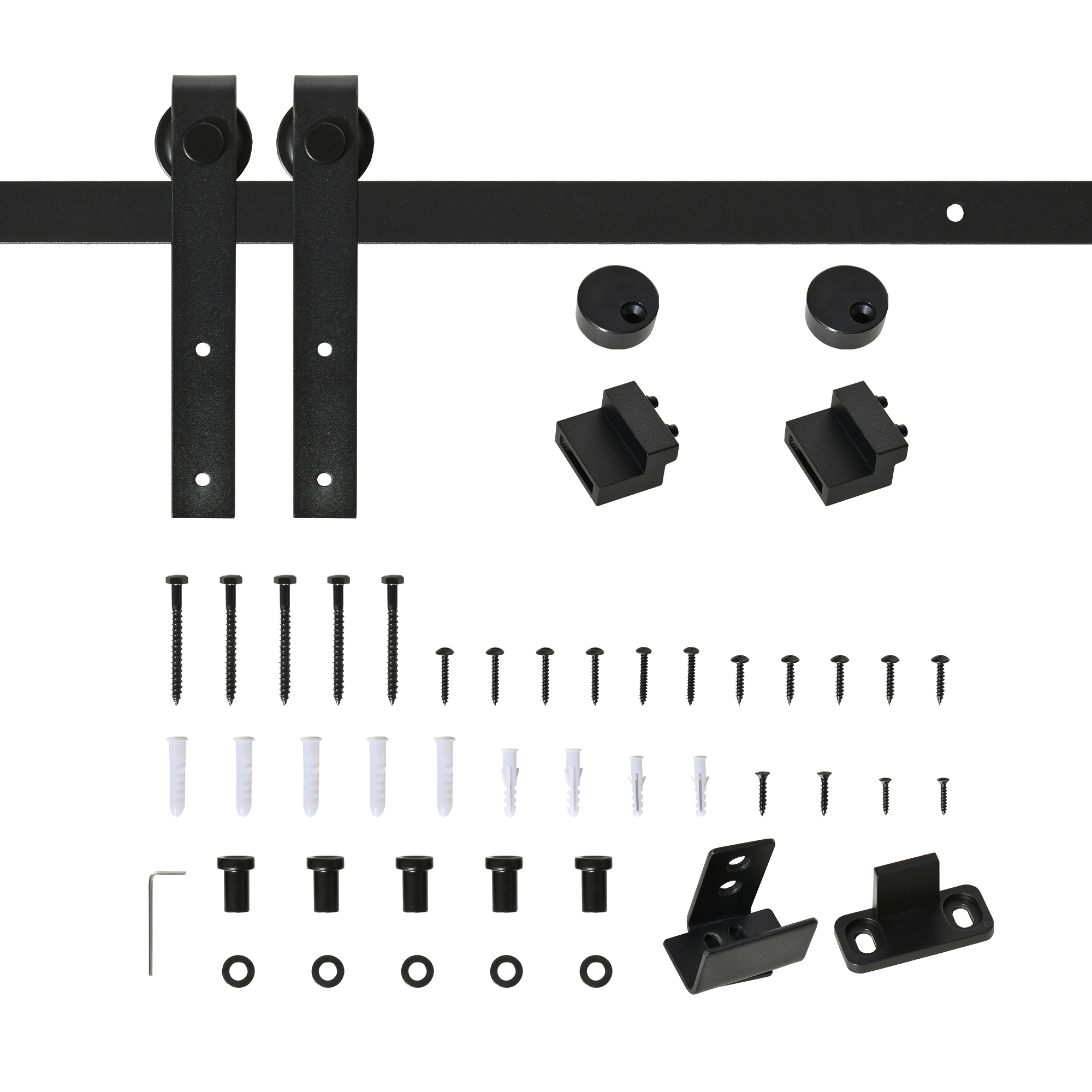 HOMCOM Système de Porte Coulissante Rail de Porte Coulissante Simple Quincaillerie pour Porte Coulissante en Bois Accessoire en Acier au Carbone Noir 183 x 0,6 x 18 cm