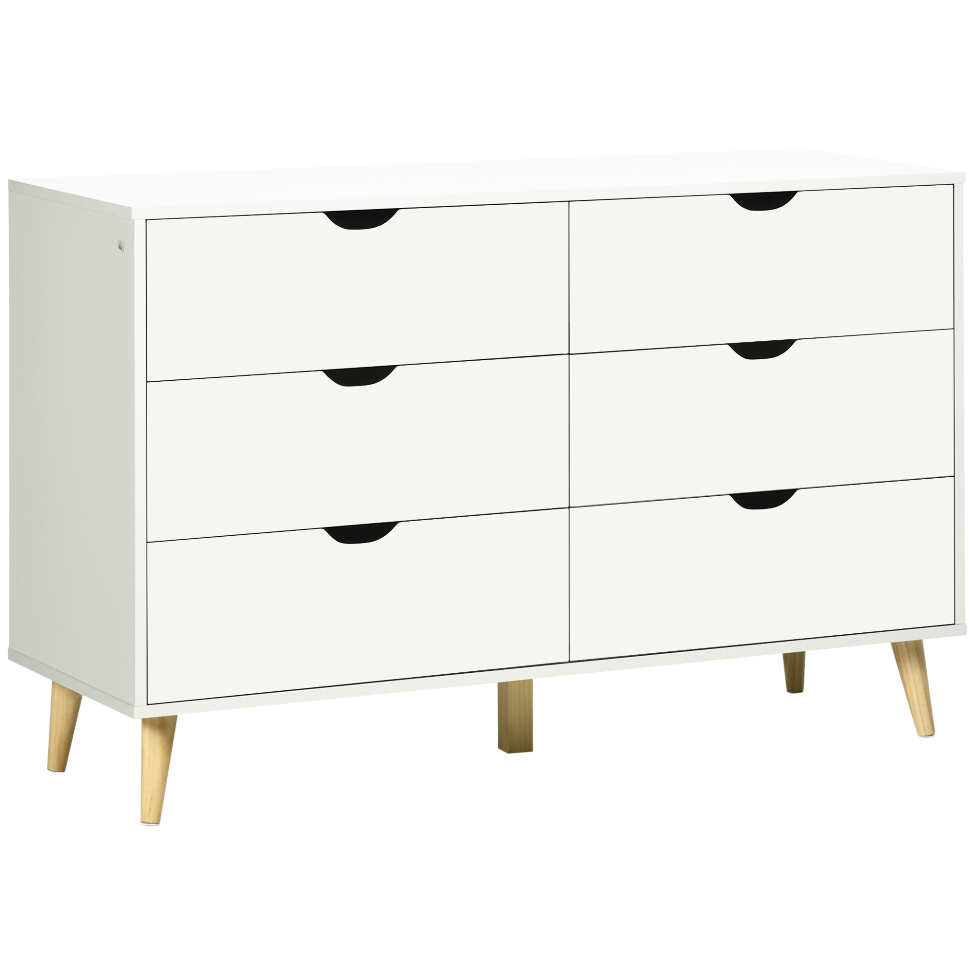 HOMCOM Kommode 6 Schubladen Aufbewahrungsmöbel 5 abgeschrägte Holzbeine 120 x 40 x 76 cm - weiß Aosom