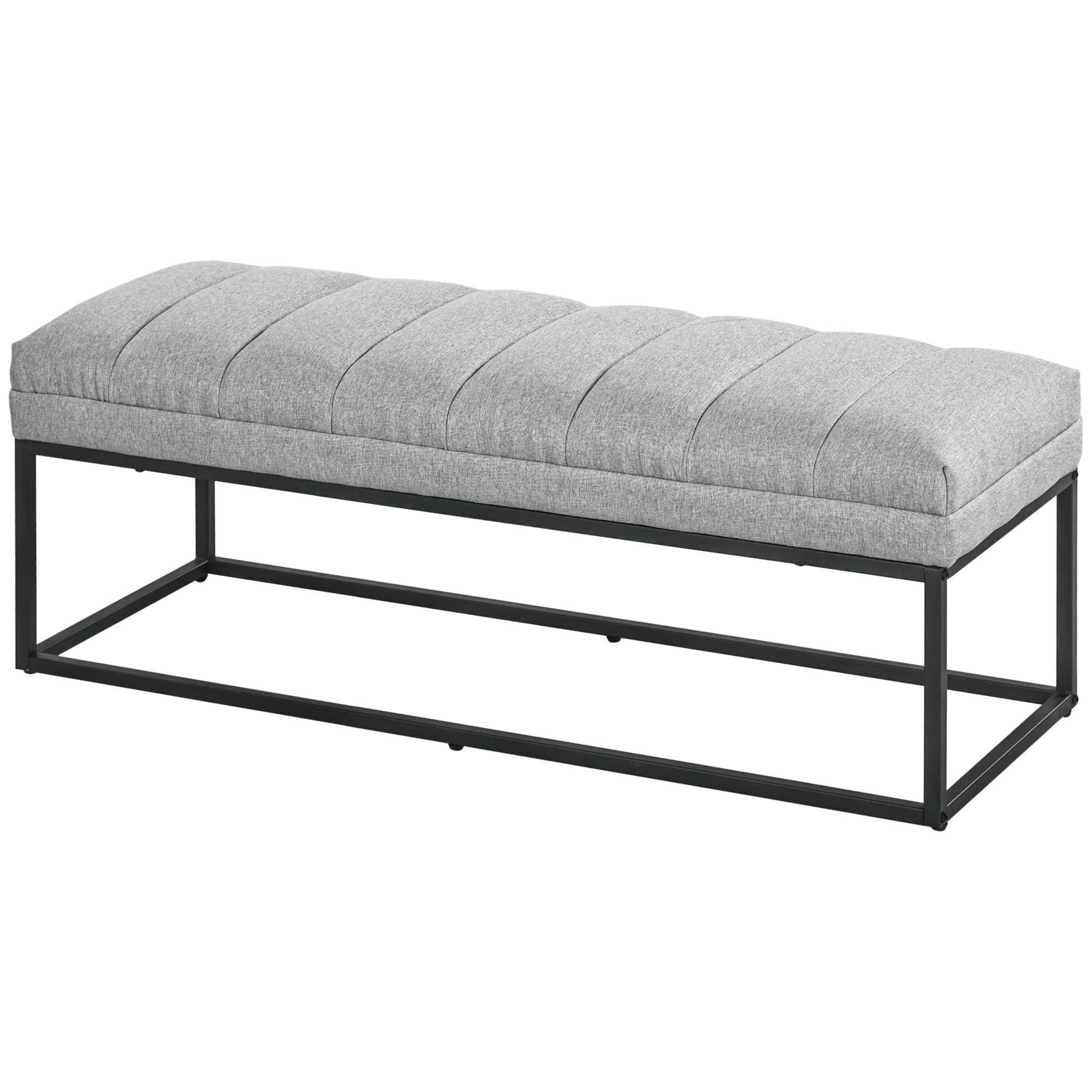 Coffre De Rangement Banc De Lit HOMCOM 120cm Rembourré - Tissu Lin Gris - Pieds Bois - Banc Couloir Salon