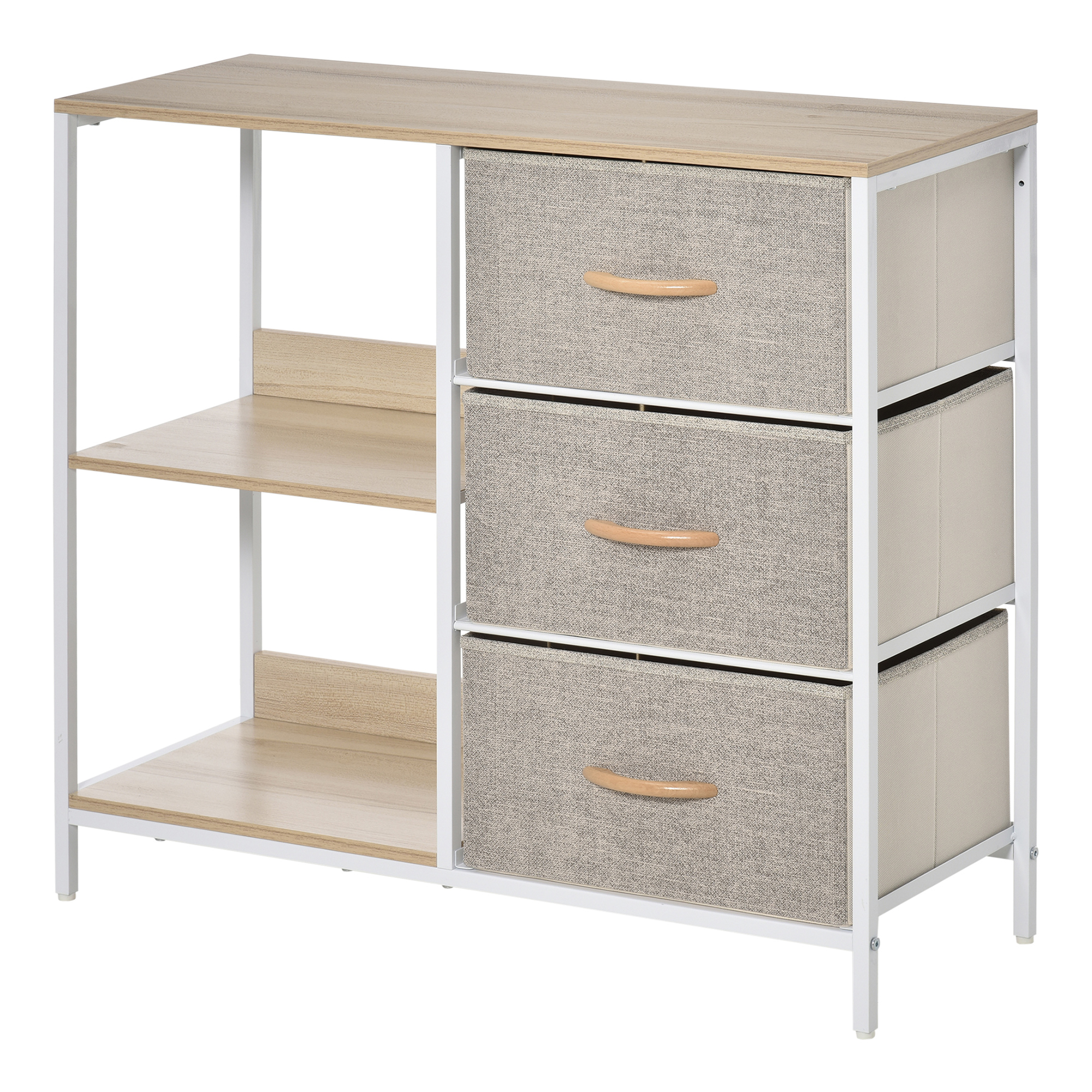 HOMCOM Kommode mit 3 herausnehmbaren Schubladen aus Stoff, 2 Regalen und 1 großem Tisch - 80 x 29 x 71 cm - Beige   Aosom – HOMCOM