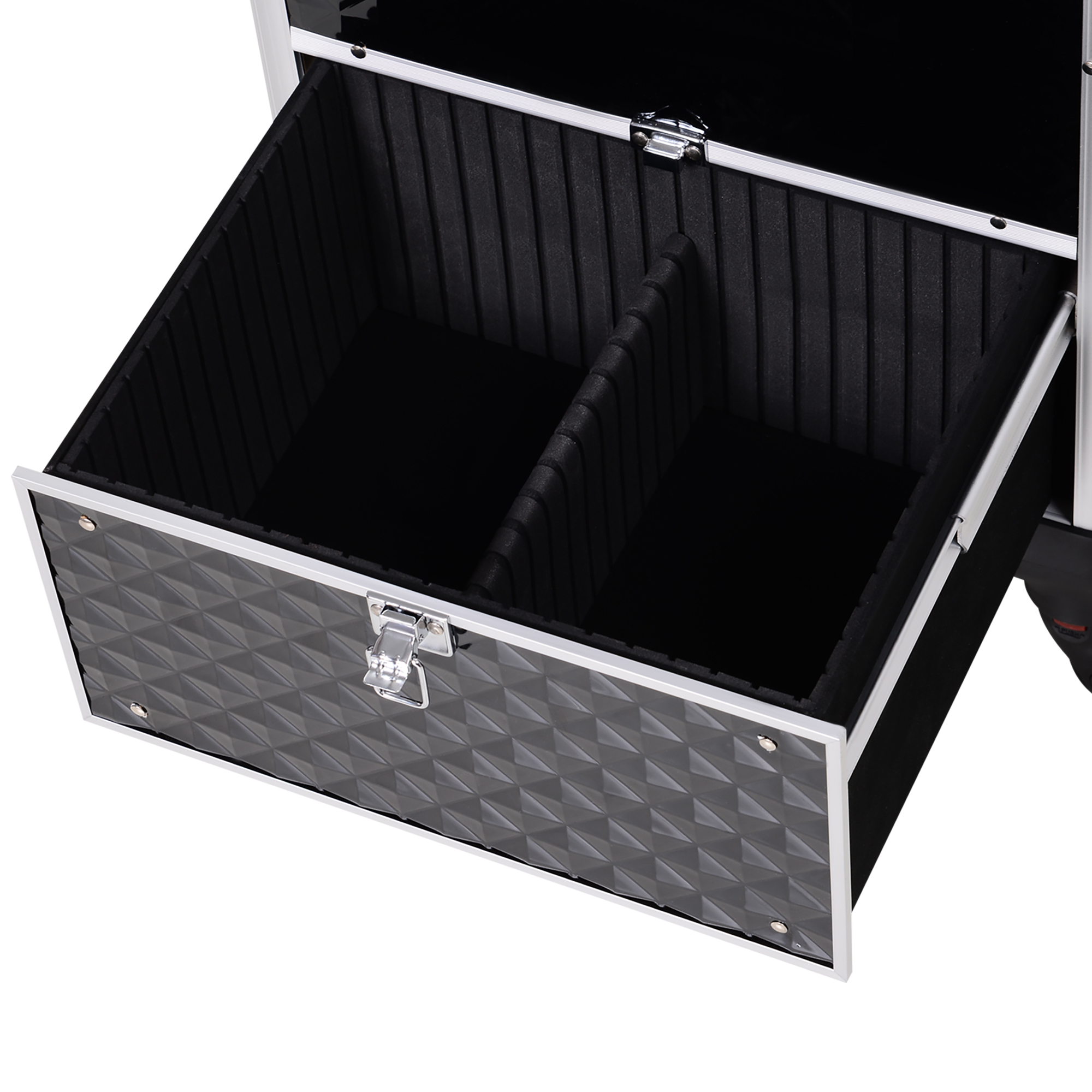 HOMCOM Make-up Koffer Mit Teleskopgriff – 34L X 24B X 52H Cm, Schwarz, Abschließbar & Mit Filzfutter