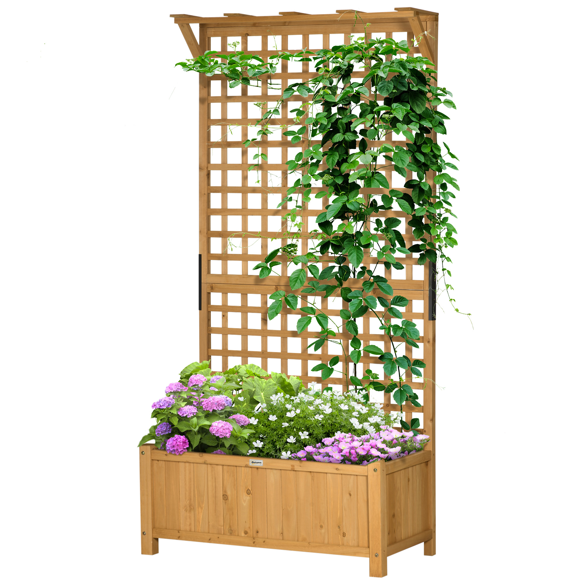 Relaxdays klimrek met plantenbak, weerbestendig, hout, voor balkon, tuin, rozen, klimop, 35 l, rankhulp, grijs