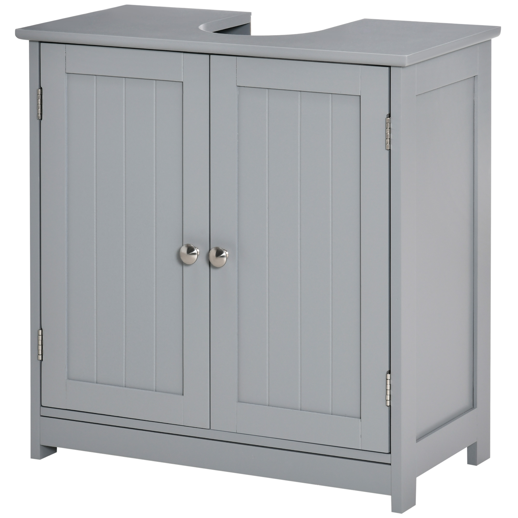kleankin Badezimmer-Unterschrankmöbel - Waschtischmöbel - Schrank 2 Türen mit Regal - Maße 60L x 30W x 60H cm - in grauem Holz Aosom