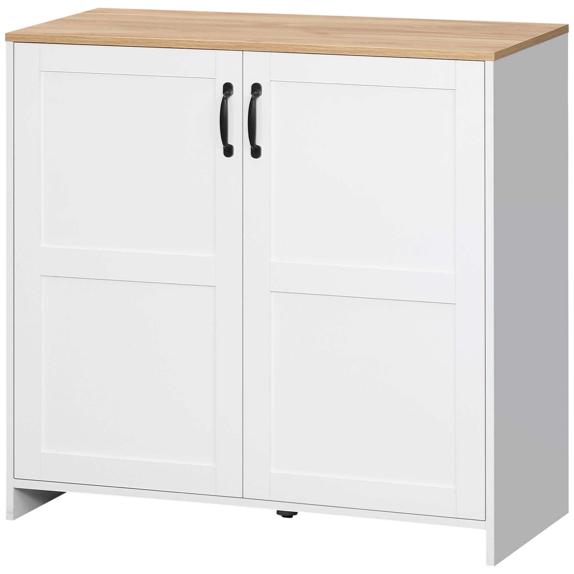 Homcom Schrank Aufbewahrung Buffet Küche Mit 2 Türen Und 2 Verstellbaren Regalen - Weiß Und Holzoptik - 90 X 39, 5 X 88 Cm Aosom