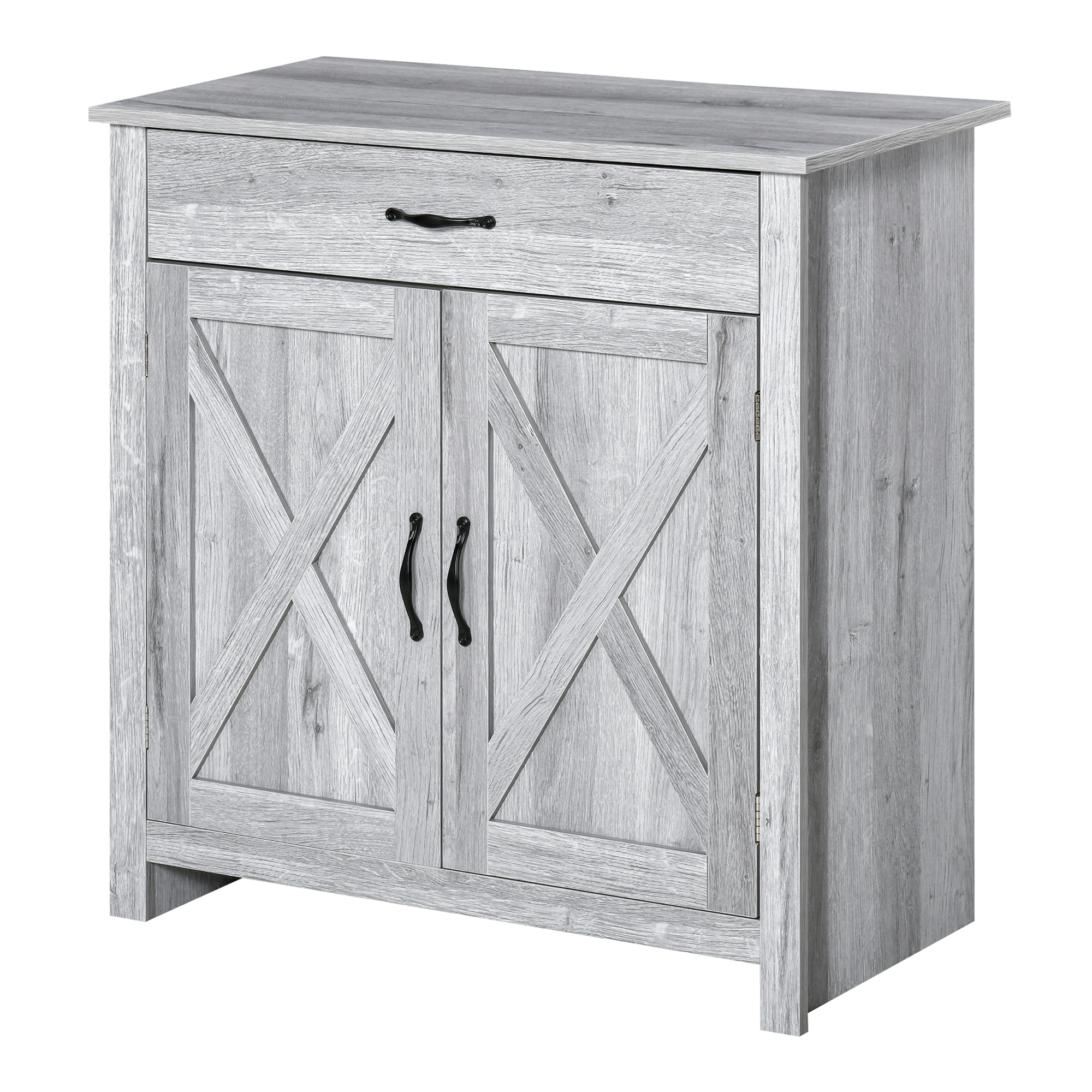 HOMCOM Buffet 2 Türen Schublade ländlich-schick Schrank mit höhenverstellbarem Regal Metallgriffe MDF Spanplatten helle Holzoptik mit Ährenmuster Aosom