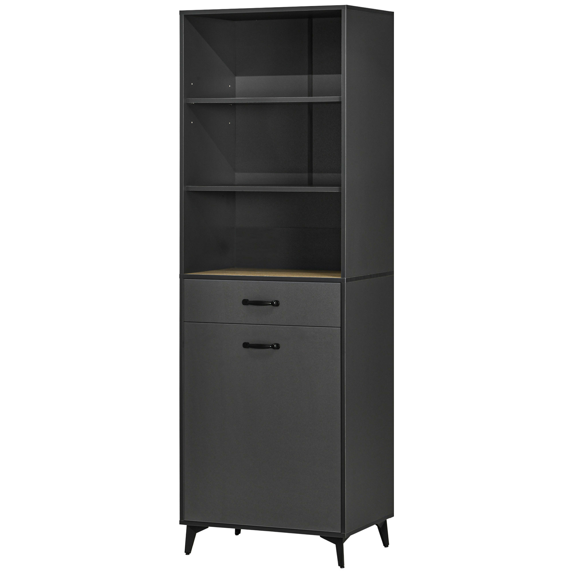 HOMCOM Buffet Küchenschrank Aufbewahrungsmöbel 180 cm für Küche Wohnzimmer Badezimmer Industriedesign - Metallbeine Schwarz Holz Grau Aosom