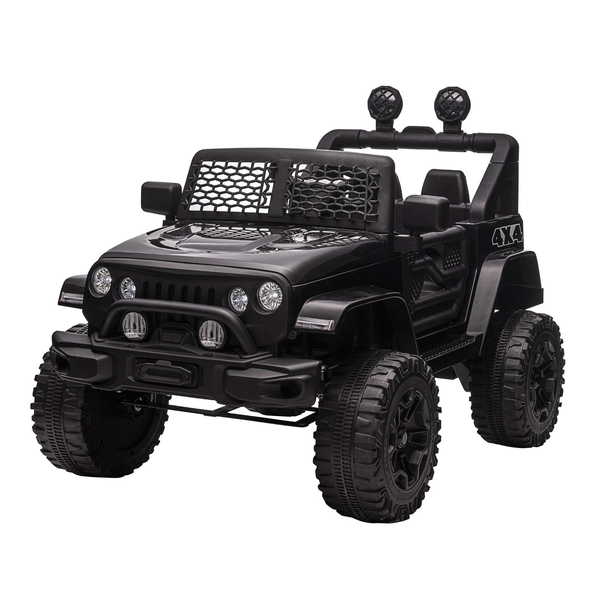 HOMCOM Elektrisches 4x4 Kinderauto 12V mit Fernbedienung, Scheinwerfern und Hupe - 3-6 Jahre - schwarz Aosom
